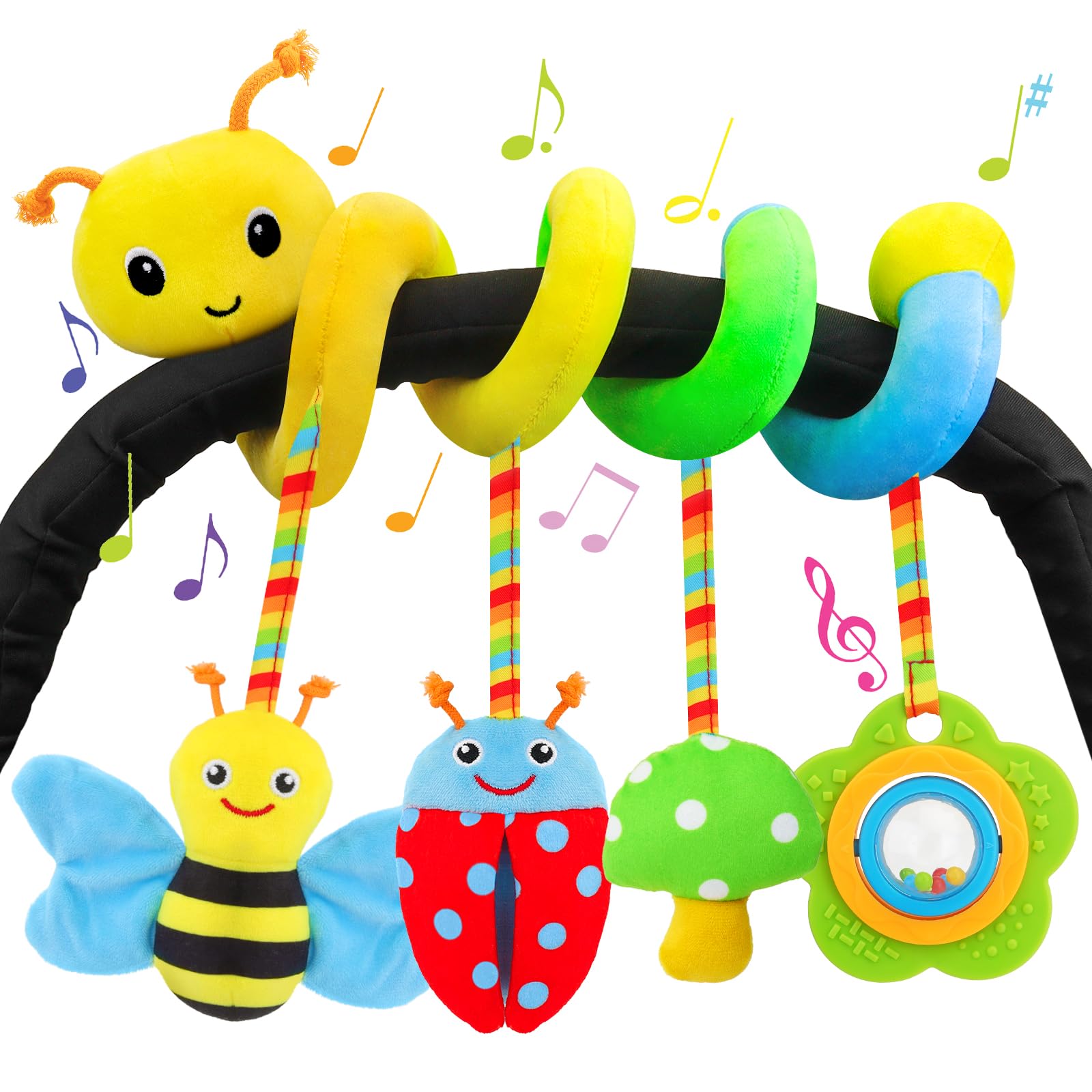 FPVERA Baby Car Seat & Stroller Toy for 0-6 Months - Soft Plush Spiral Activity Toy with Rattles | Developmental Toy for Infants | Perfect Gift for Newborns & Toddlers | Great for Road Trips & Stroller Walks