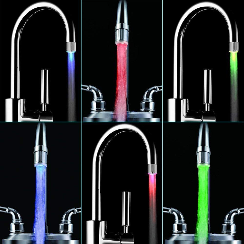 3-Pack LED Faucet Lights with Temperature Sensor - Color Changing Shower & Tap Lights for Kitchen & Bathroom - Glowing Water Stream for Night Use & Kids Safety
