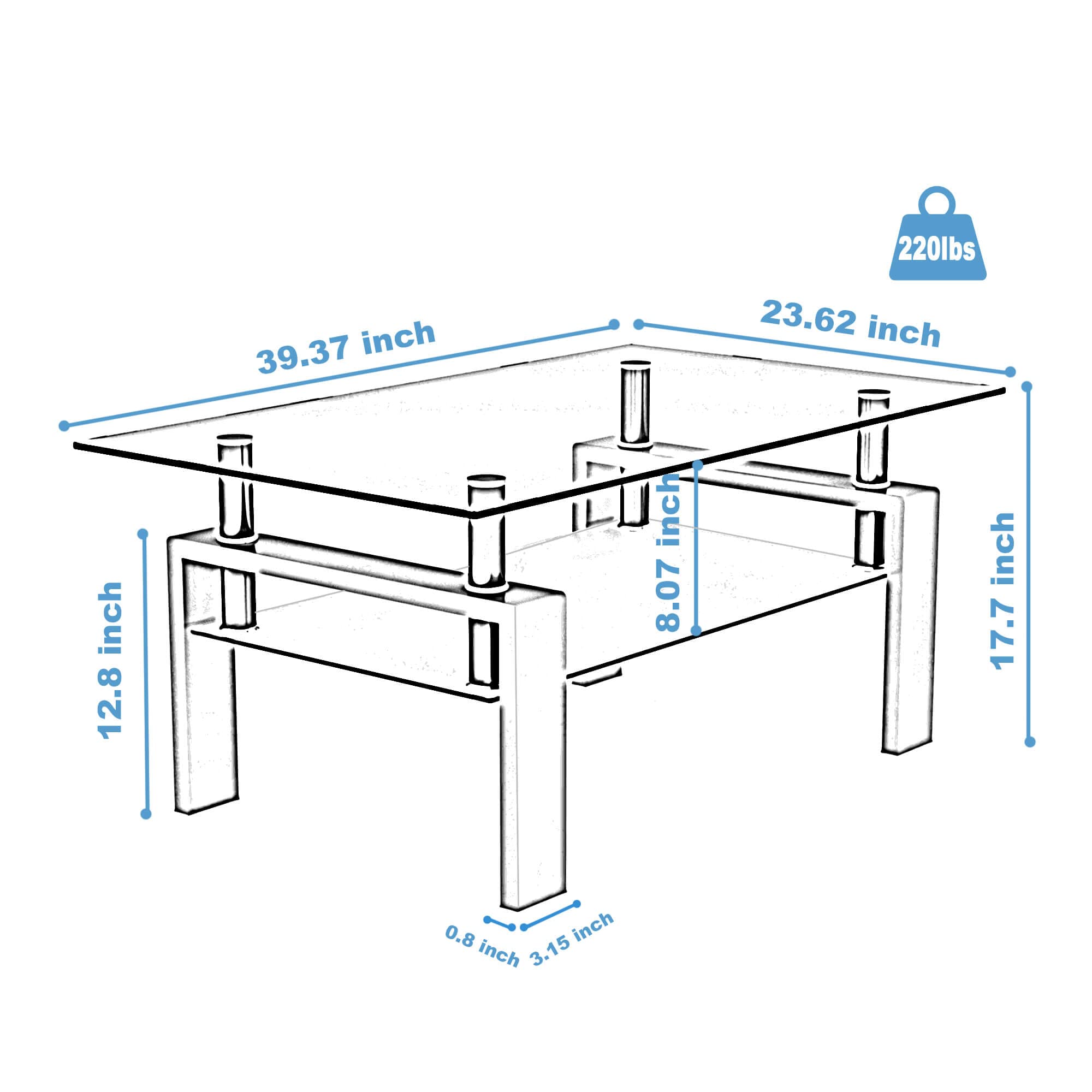 Premium Tempered Glass Coffee Table - Modern All Black Living Room Furniture for Home Decor | Stylish Centerpiece for Sofa & Lounge Areas