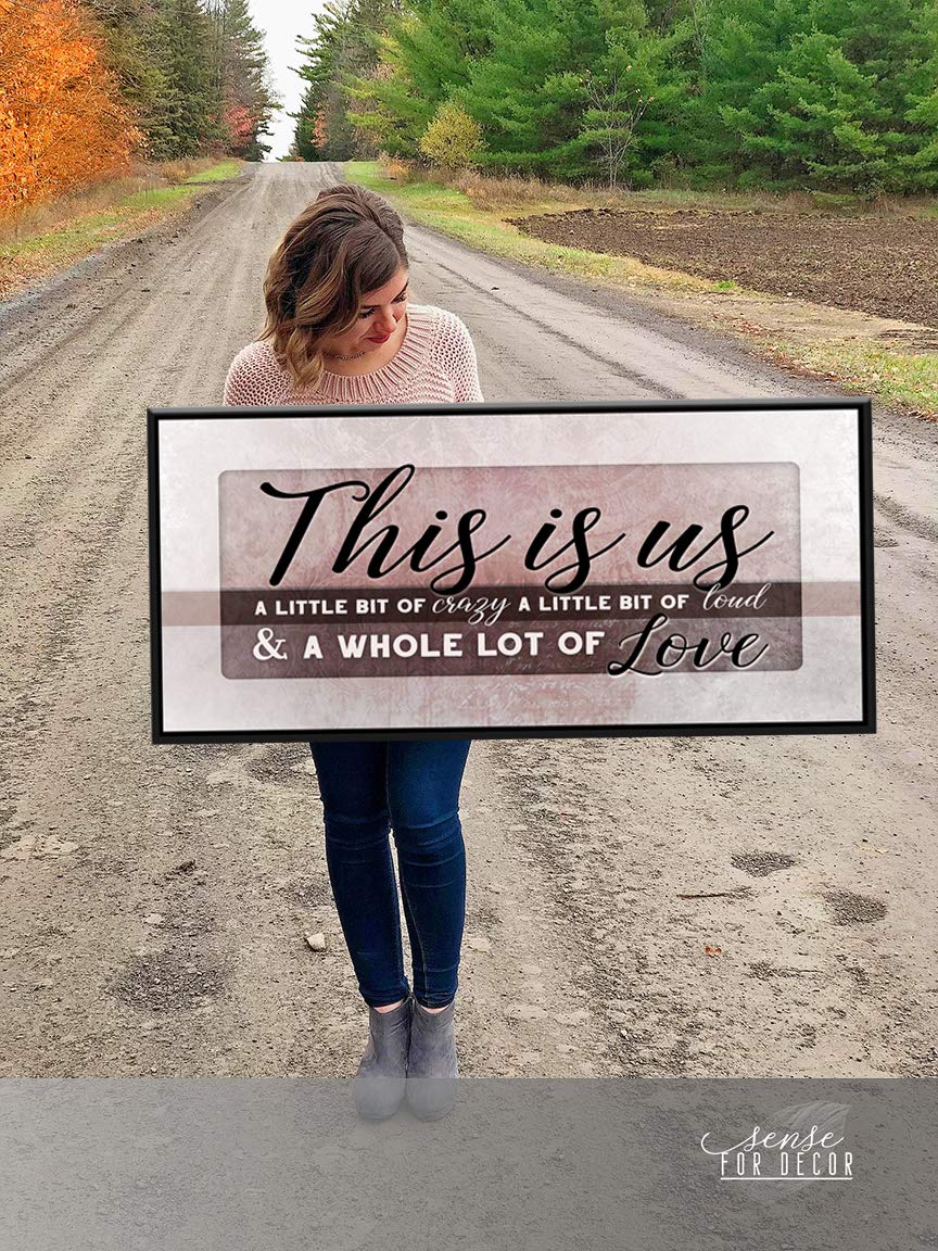 This Is Us Family Wall Art - Large Framed Canvas Painting for Farmhouse & Living Room Decor - Perfect Housewarming Gift for New Home (Pink & Black Floating Frame, 42x19 inches) - Ideal for Family Photos, Wedding Gifts & Cozy Home Decoration