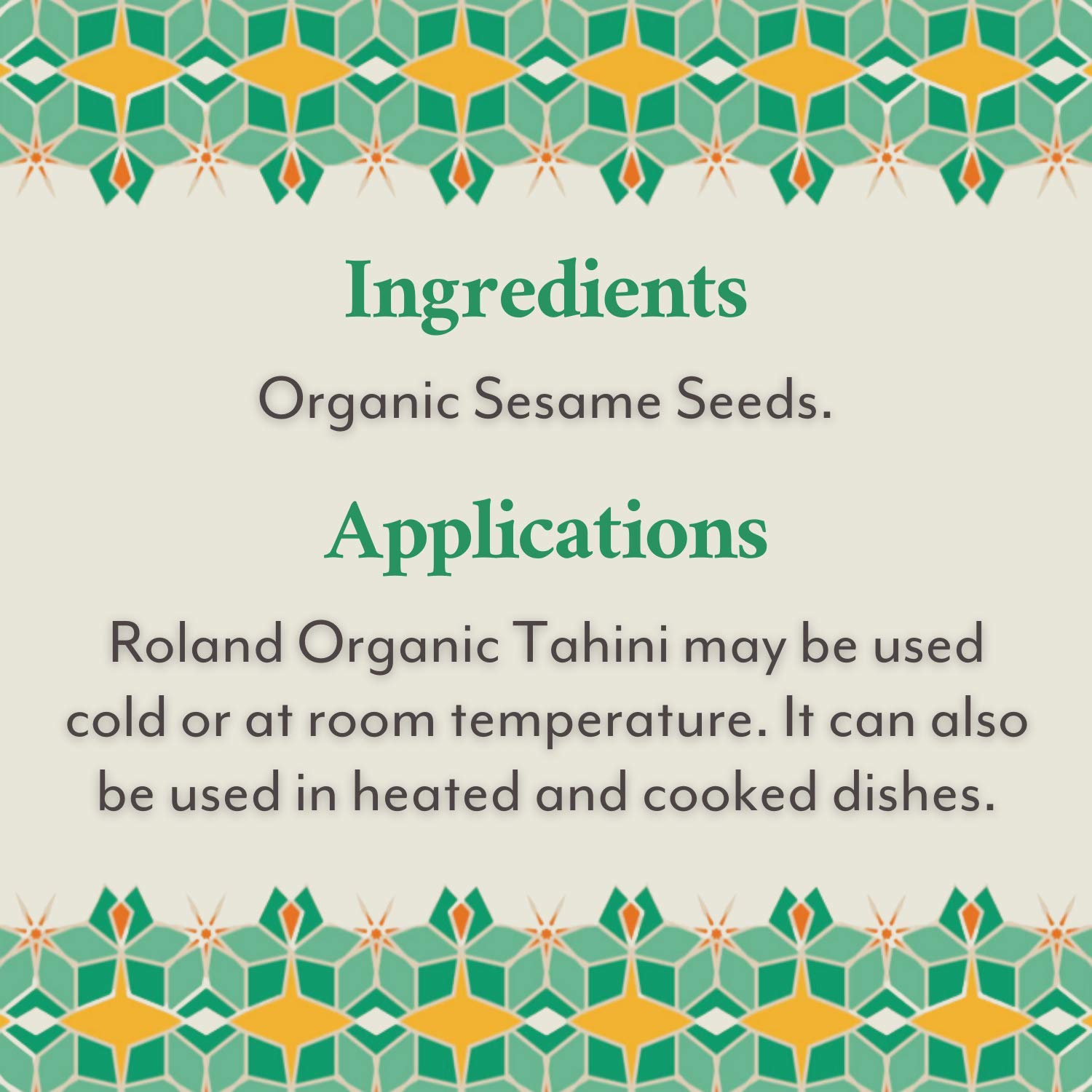 **Organic Tahini by Roland Foods - Pure Ground Sesame Seeds, 16 oz Jar (Pack of 3) - Perfect for Hummus, Dressings & Baking**