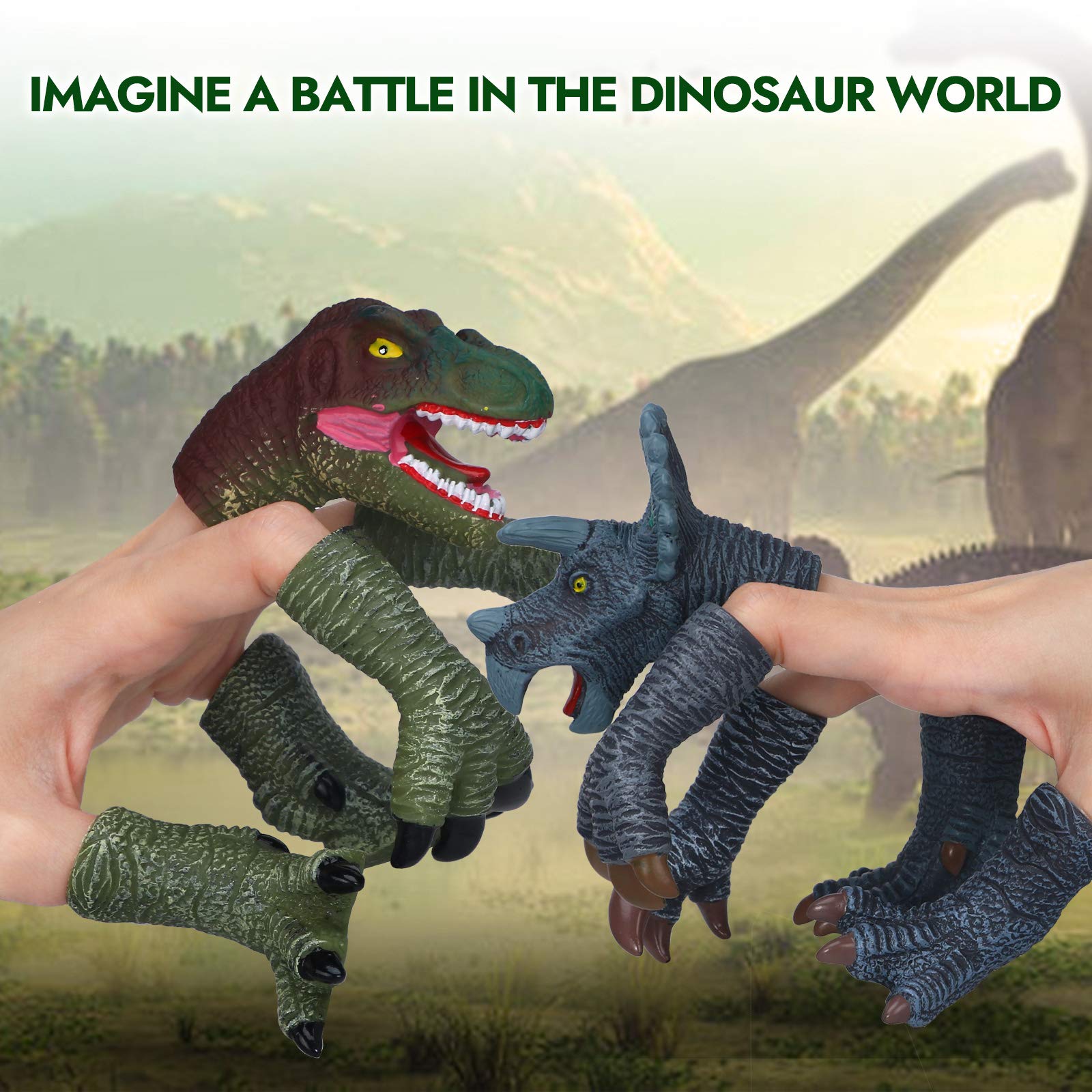 Dinosaur Toys for Kids - 20pcs Rubber Dinosaur Finger Puppets Set with Heads, Paws & Feet - Educational Bath Toys & Role Play Figures for Toddlers - Perfect for Storytelling, Bathtime Fun & Preschool Learning Activities