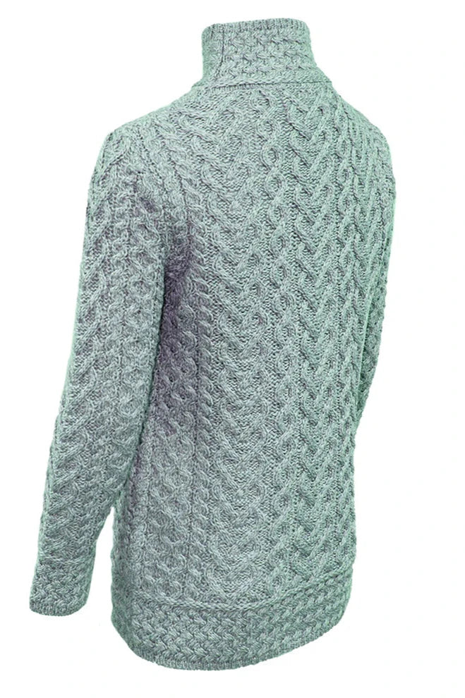 Aran Crafts Hearts High Neck Sweater for Women | Irish Wool Cable Knit Pullover | Mermaid Tail Design | Perfect for Winter, Christmas & Date Night Outfits