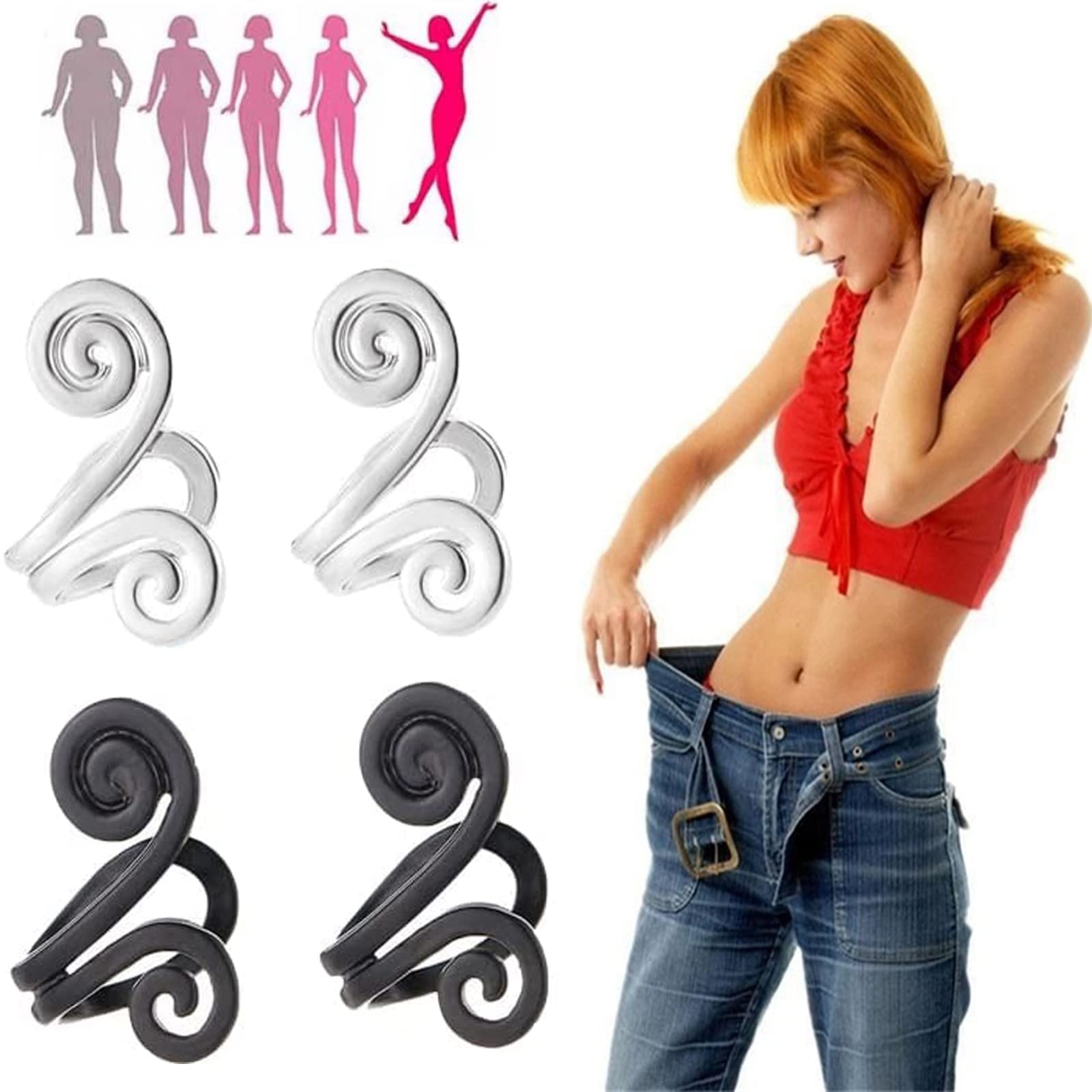 Zunis Acupressure Slimming Earrings - Non-Piercing Weight Loss Ear Cuff Clip for Women & Men (Silver+Black) | Pain Relief, Stress Reduction & Wellness Accessory for Work, Yoga & Daily Wear