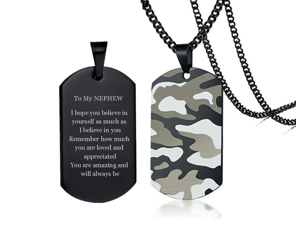 NineJewelry NJ Stainless Steel Camouflage Navy Dog Tag Necklace - Motivational Pendant Gift for Boys, Nephews | Birthday, Christmas, Thanksgiving Present from Uncle/Aunt | Military Style Jewelry for Teens, Outdoor Enthusiasts