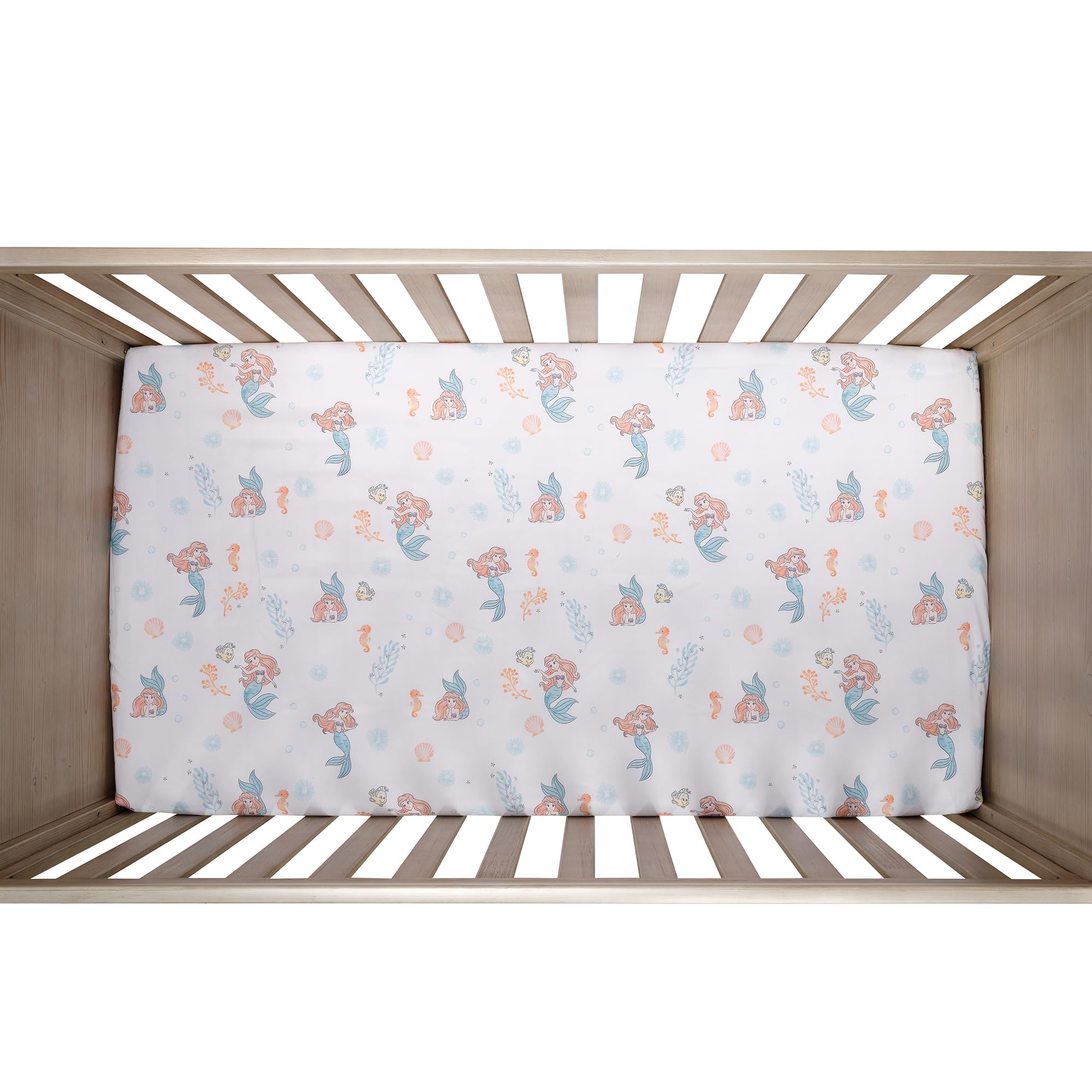 Disney Baby The Little Mermaid 3-Piece Crib Bedding Set - Soft Baby Blanket, Fitted Sheet & Crib Skirt - Perfect for Nursery, Baby Shower Gift & Newborn Sleep Comfort