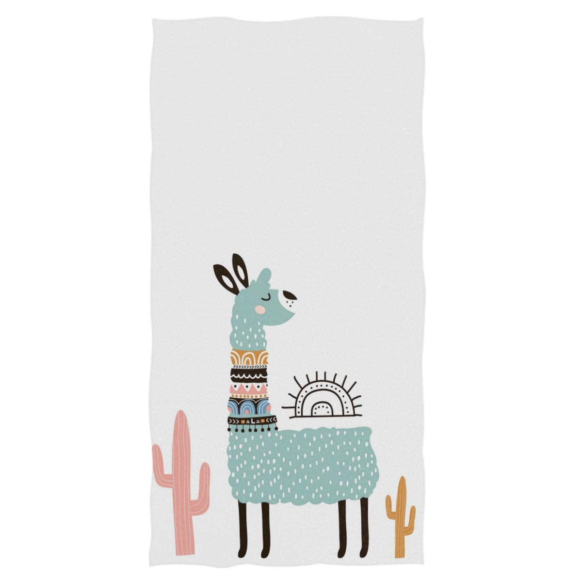 Cute Cartoon Llama Cactus Soft Highly Absorbent Large Decorative Hand Towels - 16x30 Inches Multipurpose for Bathroom, Hotel, Gym & Spa - Perfect for Home Decor, Guest Towels & Spa Relaxation (White)
