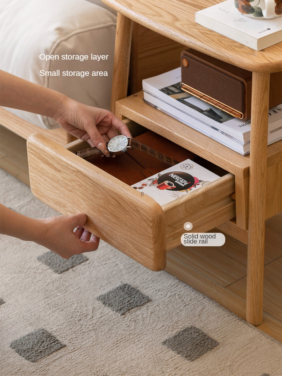 Solid Oak Wood Nightstand with Drawer - Modern Bedside Table for Small Spaces - Perfect for Bedrooms, Living Rooms, and Dorm Rooms