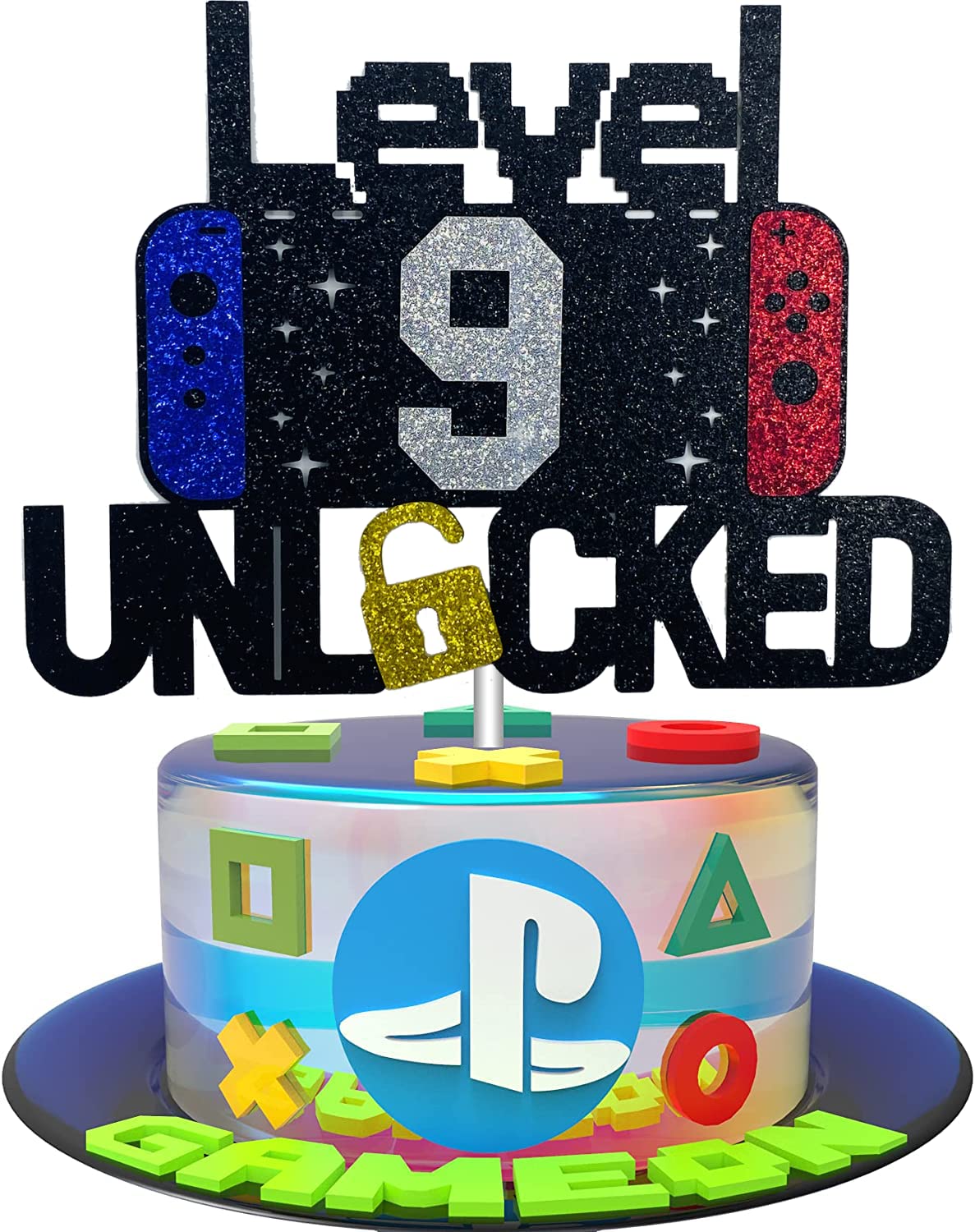 Level 9 Unlocked - Happy 9th Birthday Cake Topper for Video Game Themed Parties | Perfect for Boys & Girls Birthday Decorations | Gaming Celebration & Party Supplies