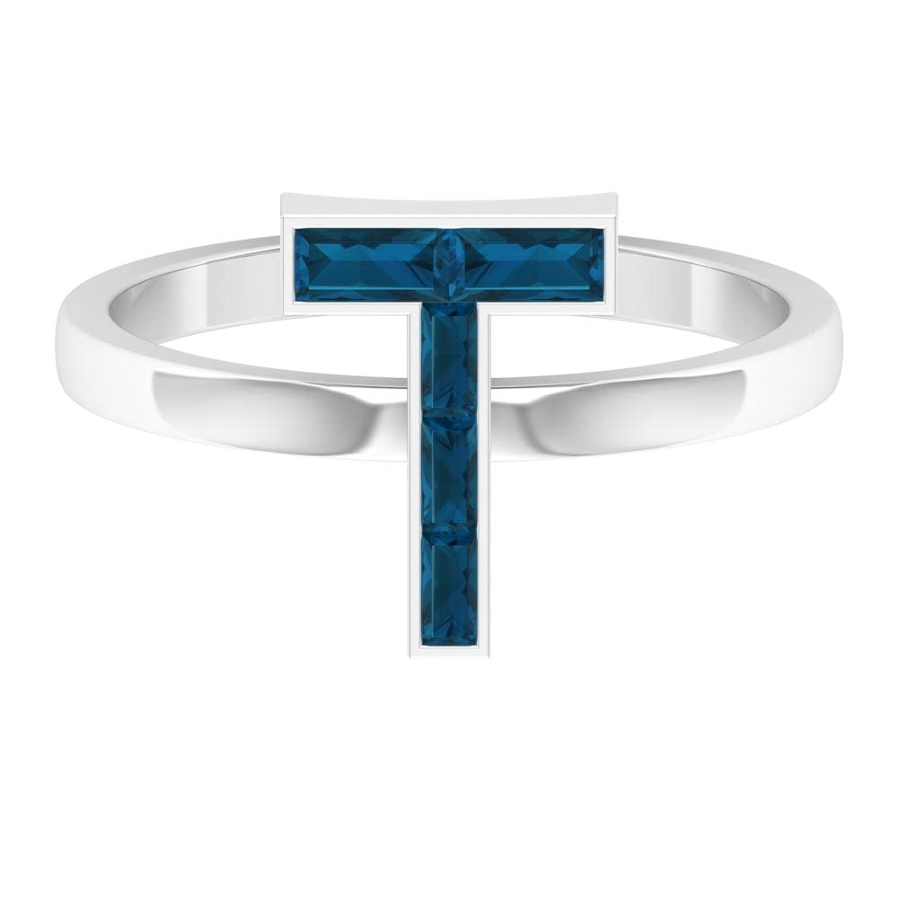 London Blue Topaz Initial Rings for Women - A-Z Alphabet Rings in 14K White Gold | Personalized Birthstone Jewelry Gift for Mom, Wife, Daughter | Perfect for Birthdays, Anniversaries & Special Occasions