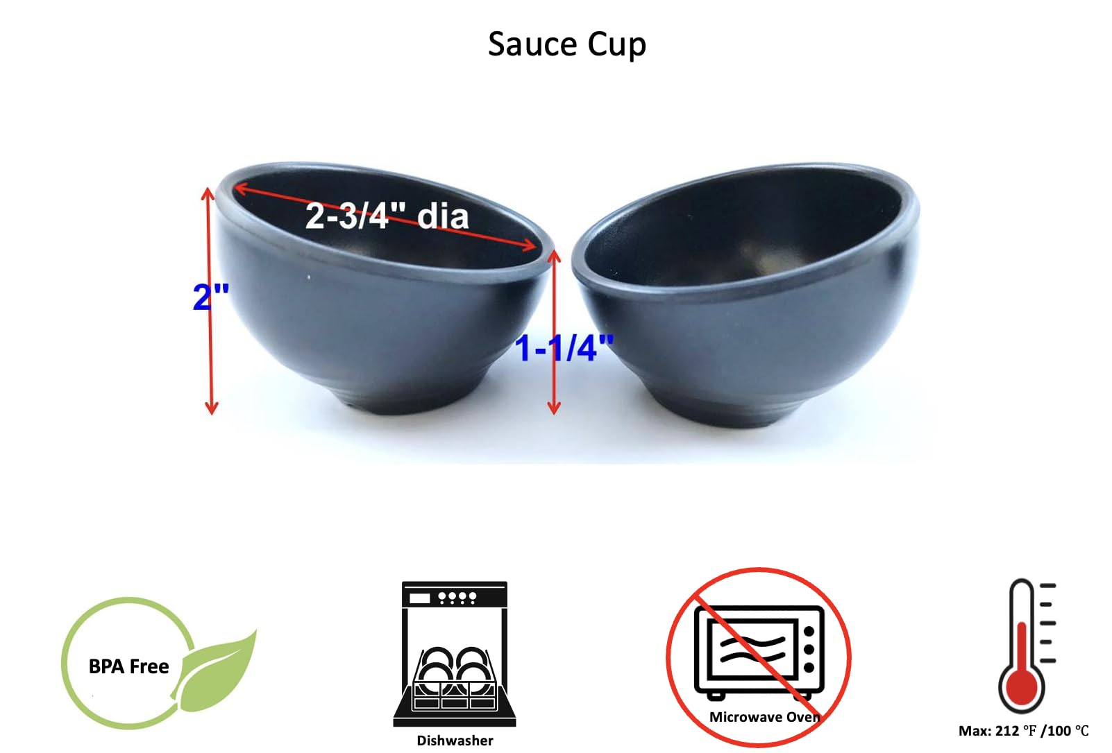Melamine Sushi Bowls Set of 80 - 2.75 Inch Round Dipping Dishes for Wasabi, Soy Sauce & Sake - Black Small Appetizer Plates - Perfect for Japanese Restaurants, Sushi Bars & Home Dining