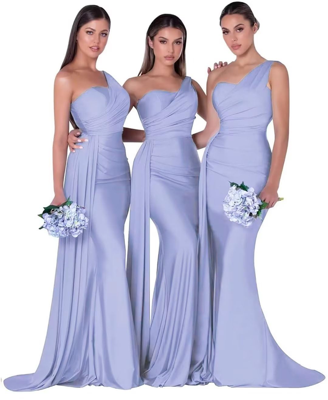 Elegant One Shoulder Mermaid Bridesmaid Dresses - Long Satin Prom Gowns for Women Wedding Guest with Train - Perfect for Beach Weddings, Evening Galas & Formal Events