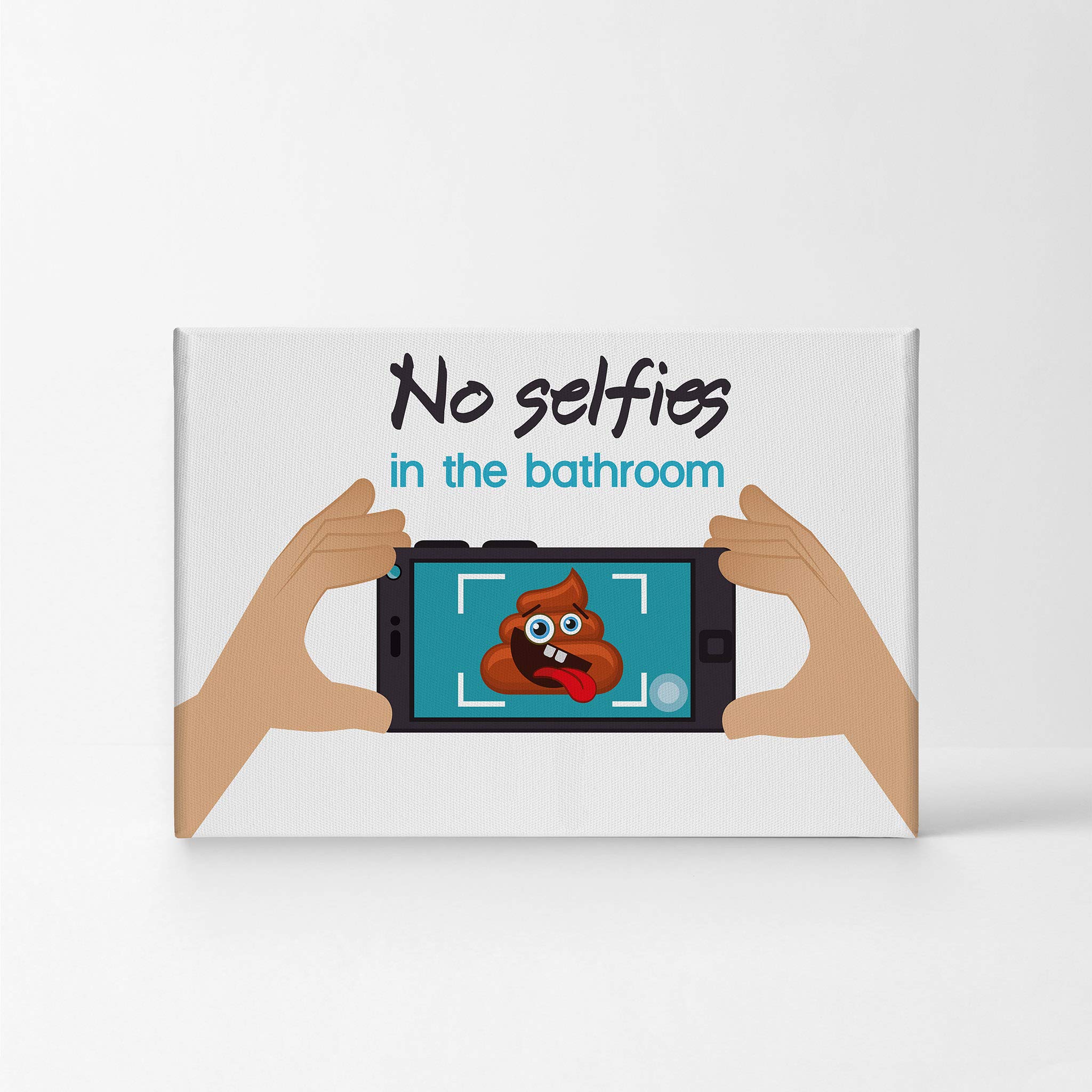 Smile Art Design 'No Selfies in the Bathroom' Funny Quote Canvas Print - 8x12 Inch Ready to Hang Bathroom Wall Decor, Humorous Toilet Sign for Home Decoration, Made in USA | Perfect for Powder Rooms, Guest Bathrooms & Apartment Decor
