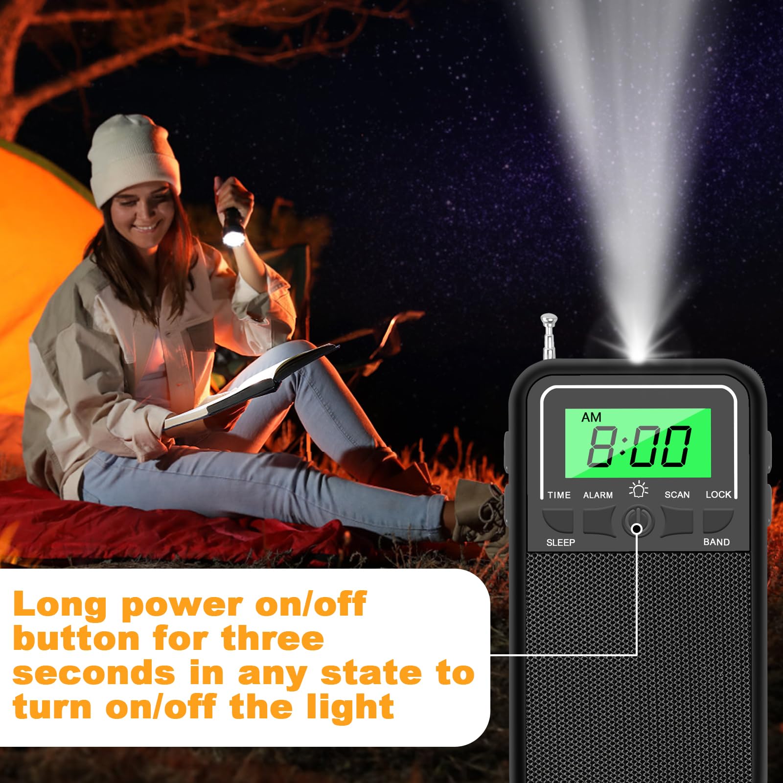 Portable AM/FM Transistor Radio with LED Flashlight - Battery Operated (2AA) for Long Range Reception - Perfect for Emergency, Camping, Jogging, Gym & Outdoor Activities