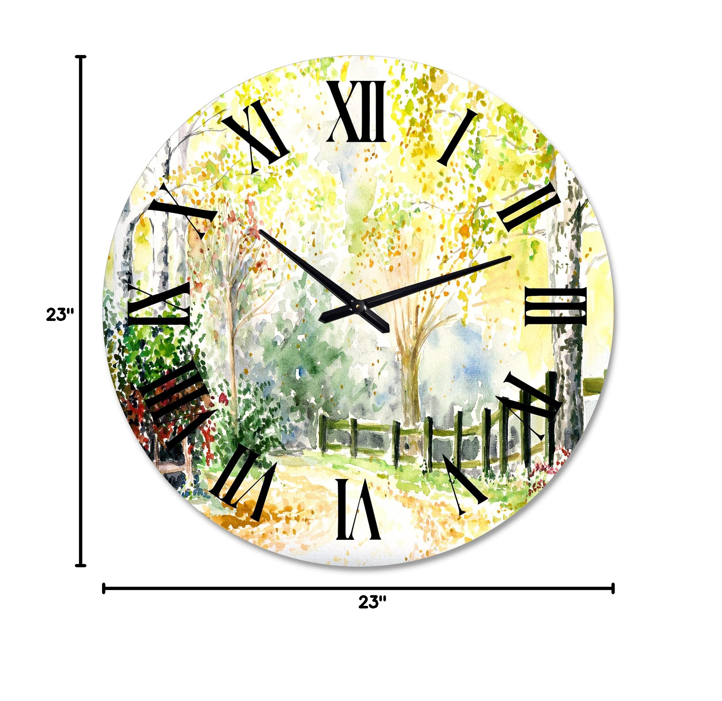 DesignQ Traditional Large Wall Clock - Autumn Countryside Landscape Afternoon Scene - Nature-Inspired Home Decor for Living Room, Bedroom & Office | Perfect Gift for Housewarming & Holidays
