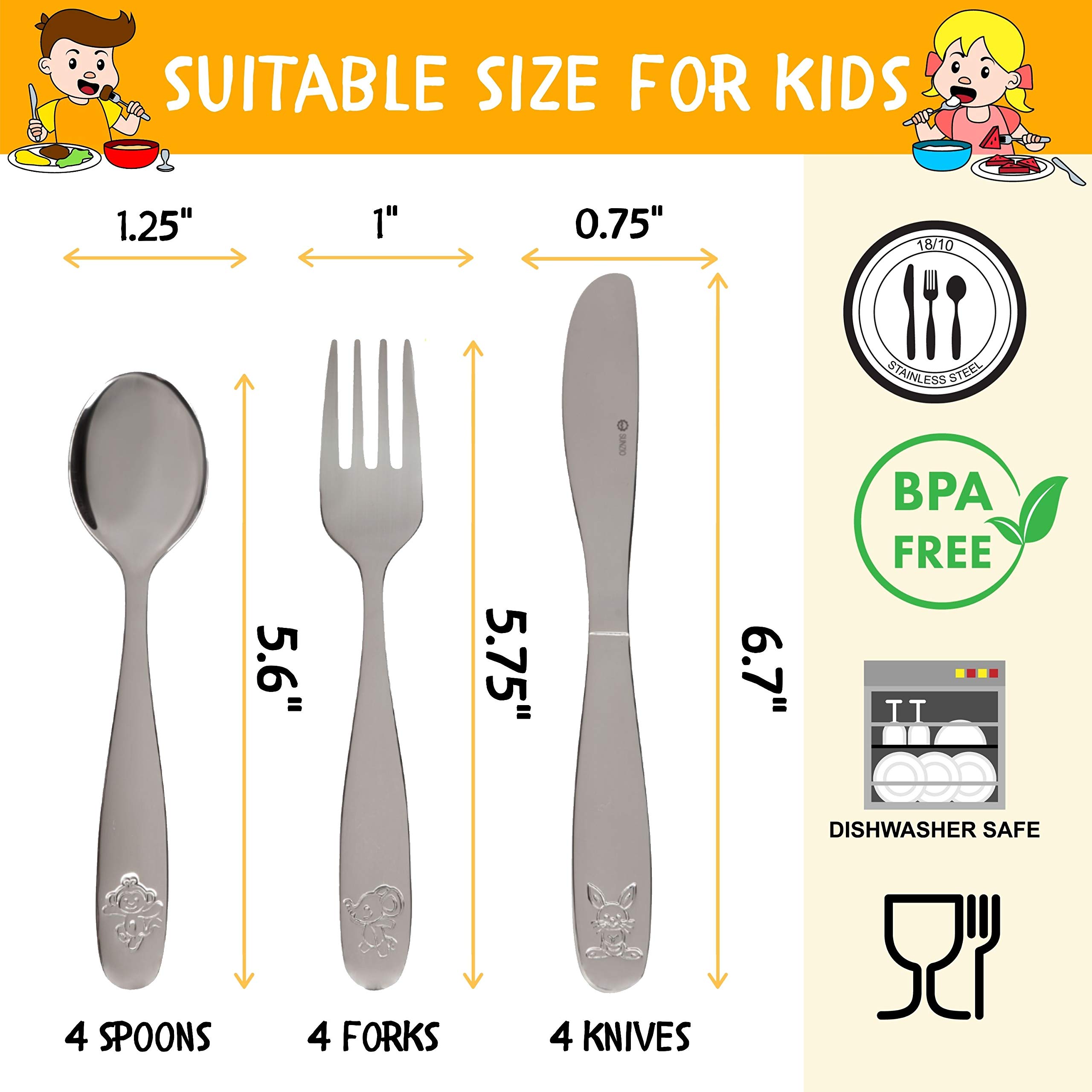Premium 18/10 Stainless Steel Kids Silverware Set - 12 Piece Toddler Cutlery (4 Forks, 4 Spoons, 4 Knives) with Travel Case | Child-Safe, Dishwasher Safe Flatware for Home, School & Travel | Durable Metal Utensils for Toddlers & Children
