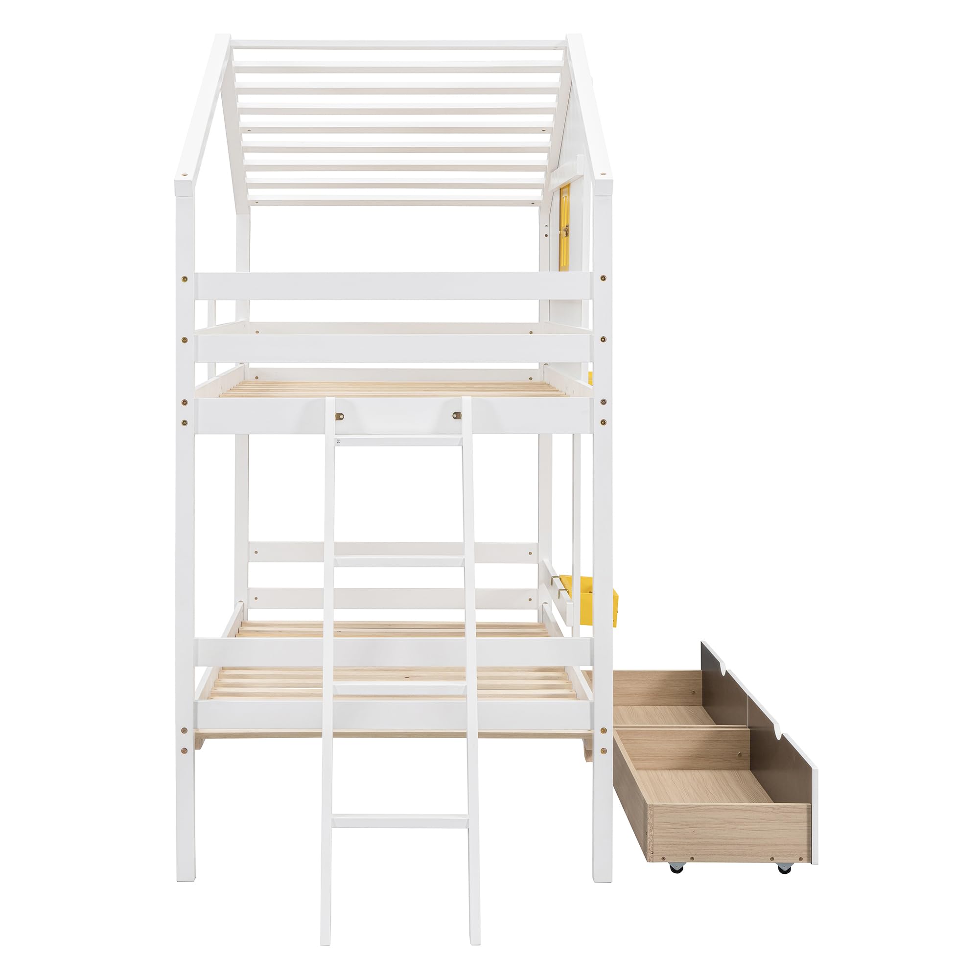 Harper & Bright Designs Twin Over Twin Solid Wood Bunk Bed for Kids with Storage Drawers, Shelf & Roof - White | Space-Saving Kids Bedroom Furniture for Boys, Girls & Teens | Perfect for Small Rooms, Shared Bedrooms & Sleepovers
