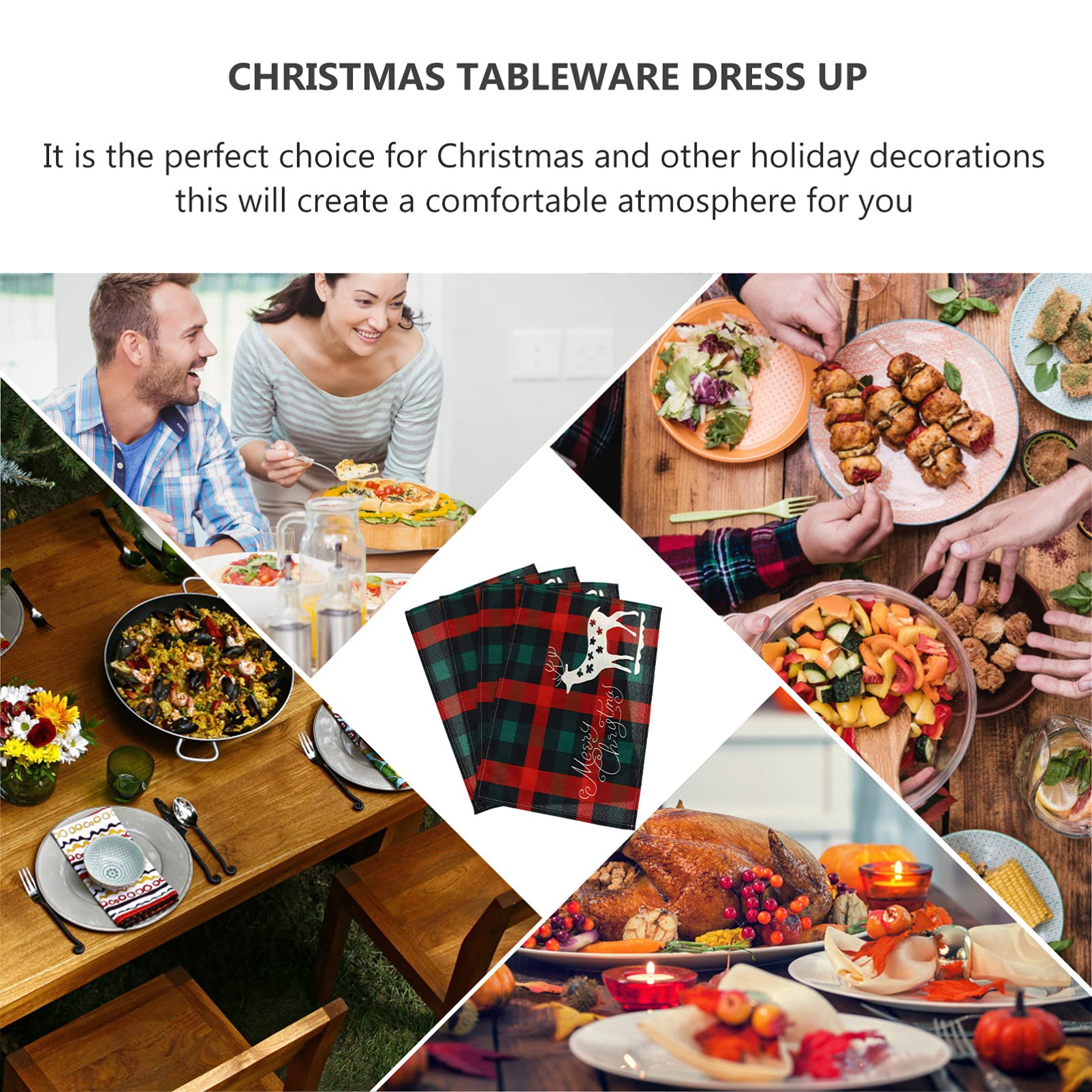 4-Piece Christmas Placemats Set - Buffalo Plaid Holiday Coasters & Drying Mats for Coffee & Tea - Festive Red Xmas Table Mats with Printed Cloth Design - Perfect for Holiday Dining, Kitchen Decor & Seasonal Entertaining