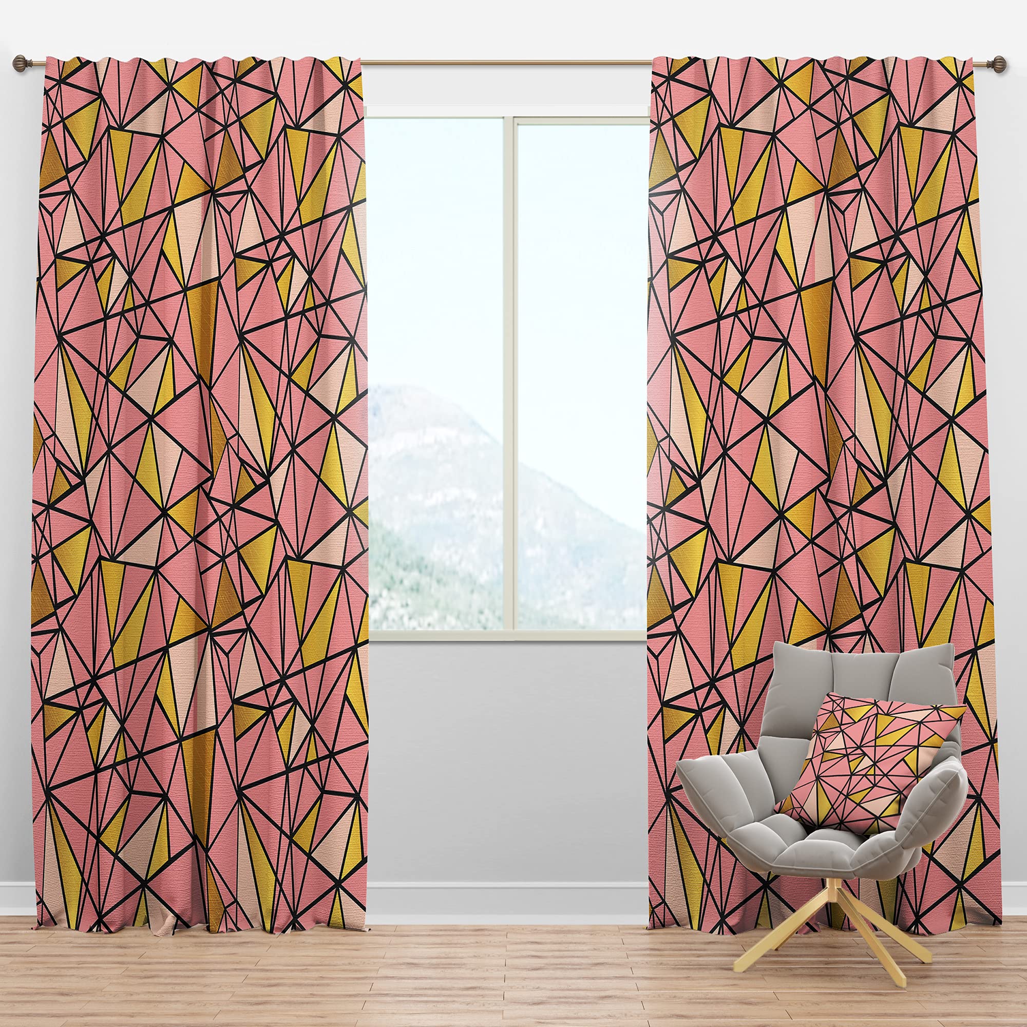 Blackout Curtains with Triangular Gold Design - Thermal Insulated Bedroom & Living Room Drapes - Single Panel 52x95 Inches - Perfect for Light Blocking, Privacy & Energy Efficiency