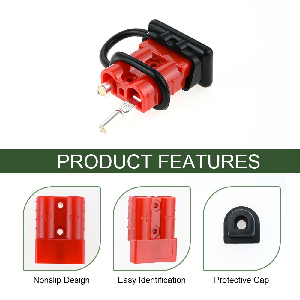 Mtsooning 6-10 Gauge 50A Battery Quick Connector Disconnect 12-36V Wire Harness Plug - 4 Pack Red for Auto, Car, Trailer, Winch & Electrical Devices | Ideal for Off-Road Vehicles, Recovery Winches & Trailer Wiring Systems