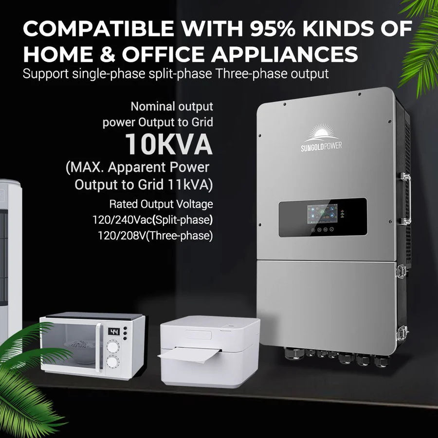 SunGoldPower 10KW 48V Split Phase Hybrid Solar Inverter for Home & Off-Grid Power Systems - Perfect for Solar Energy Storage & Backup Power Solutions