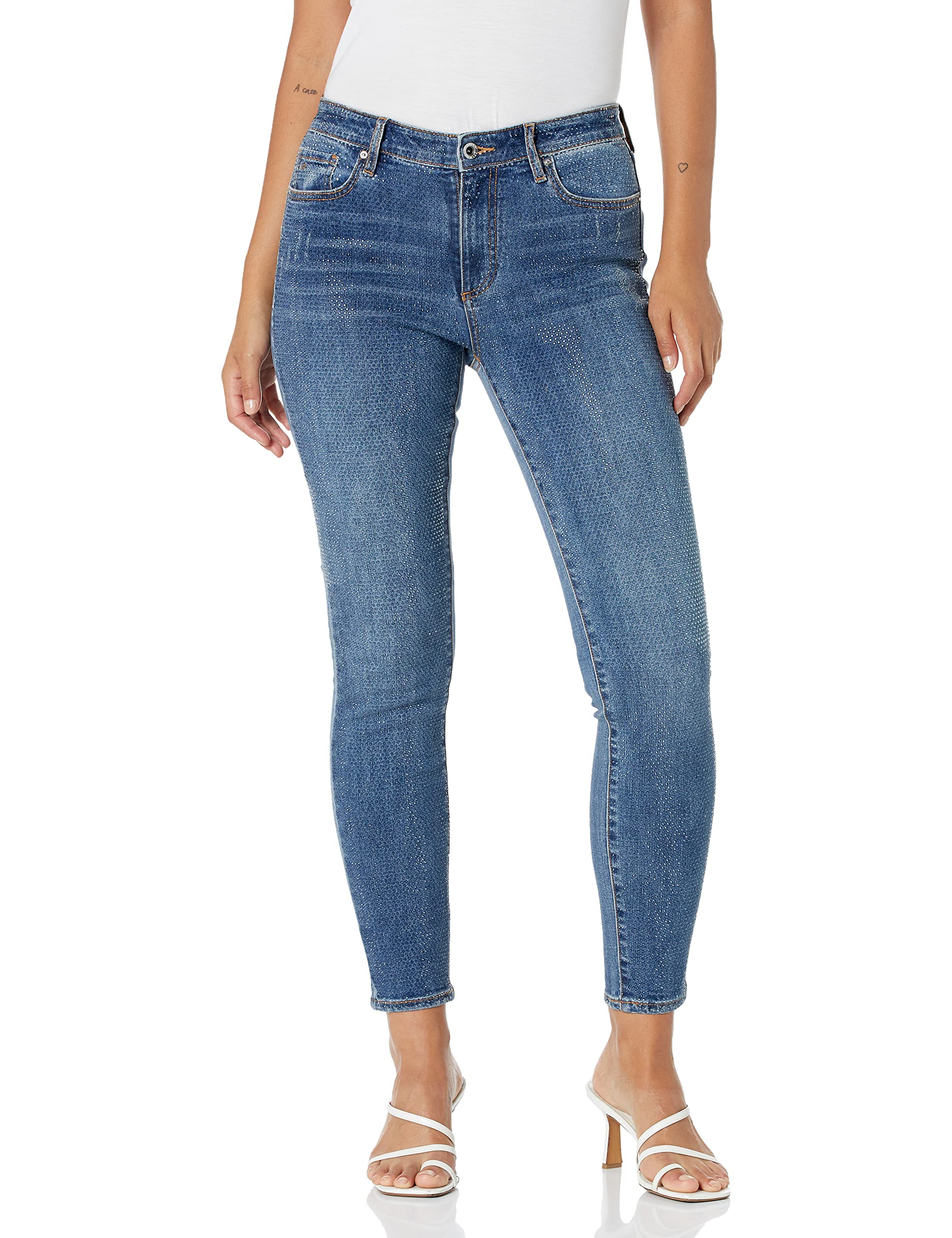 **ARMANI EXCHANGE Women's Embellished Super Skinny Cropped Jeans - Indigo Denim, Size 31W x 31L - Perfect for Casual Outfits & Night Out**