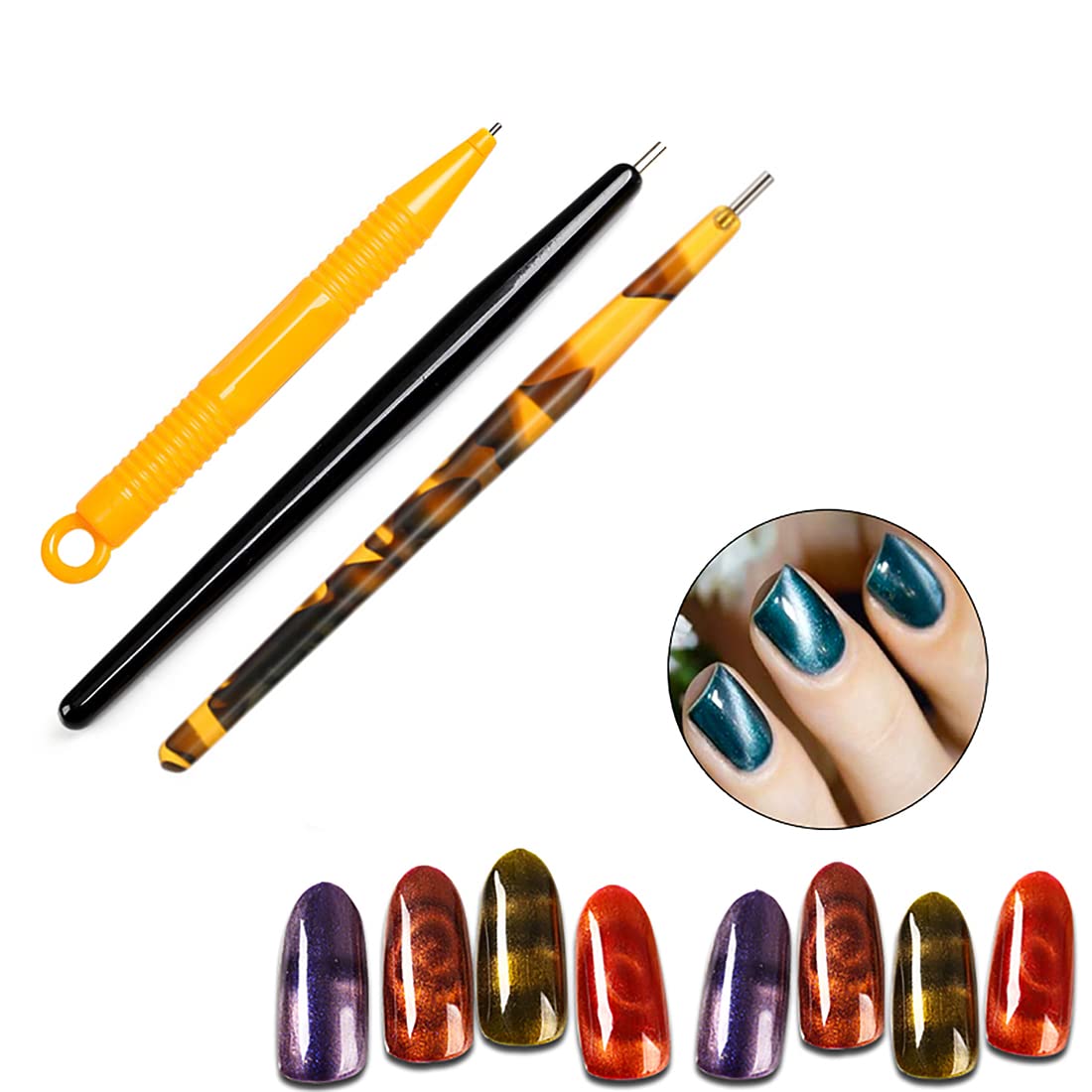XEAOHESY 8pcs Nail Magnet Tool Set - Double Head Flower Design Magnetic Stick Pens for Cat Eye Gel Polish Nail Art, Professional Nail Art Accessories for Salon & Home Manicure