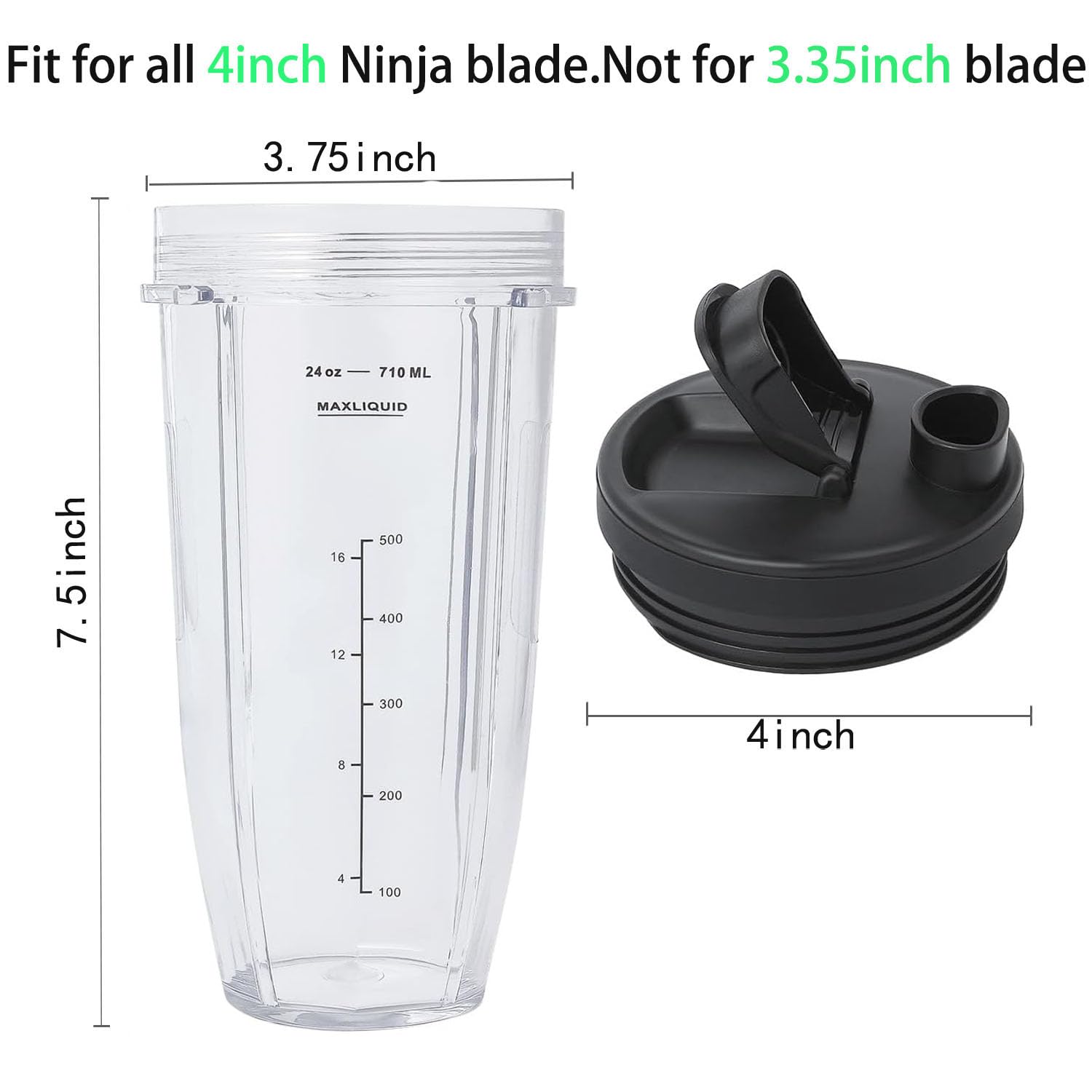 24oz Ninja Blender Replacement Cups with Lids for BN/SS/BL Series - Perfect for Smoothies & Protein Shakes