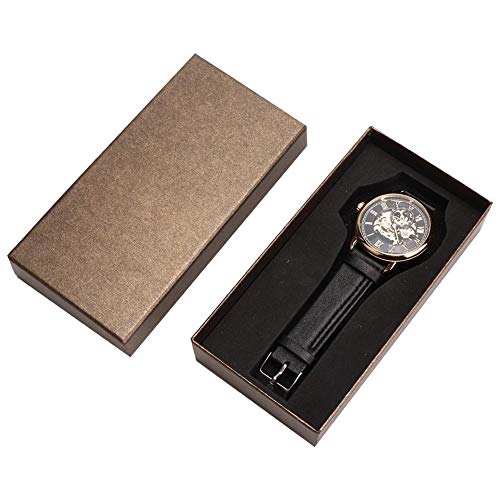 Men's Chronograph Analog Leather Mechanical Watch - Semi-Automatic Skeleton Dial Fashionable Casual Wristwatch for Business, Dating & Daily Wear (02)
