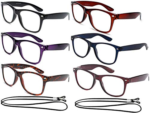 6 Pack - Black, Brown, Dark Blue, Tortoise, Red, & Purple-with 2 Lanyard