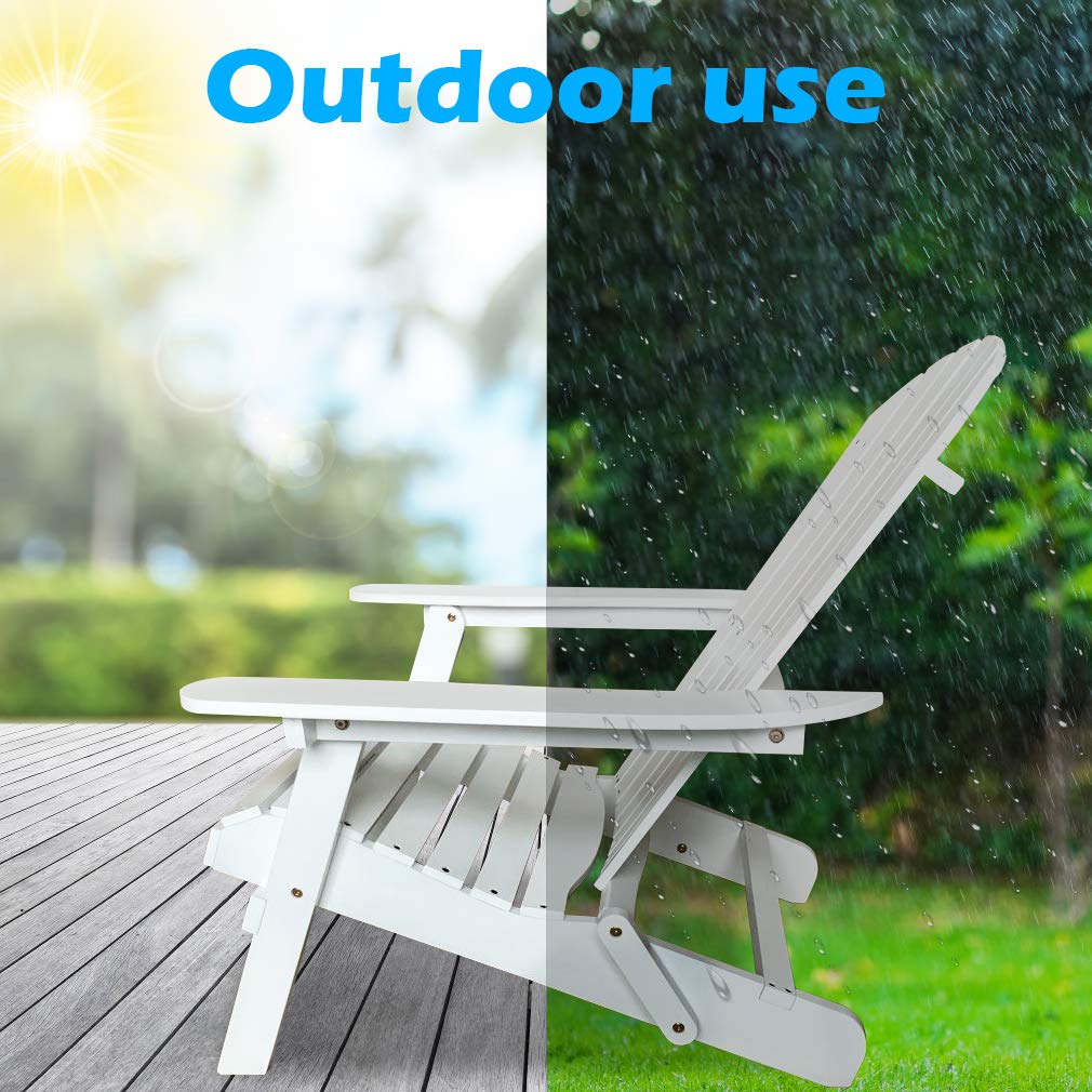 Premium Folding Adirondack Chair - Natural Wood Patio Furniture for Outdoor Relaxation in Garden, Yard, or by Fire Pit - Comfortable Lawn Seating for Adults with Weather-Resistant White Finish - Perfect for Backyard Lounging, Poolside Relaxation, and Camping Trips