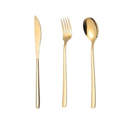 Premium Stainless Steel Silverware Set - 3-Piece Gold Cutlery Set with Spoon, Fork & Knife | Elegant Tableware for Dining, Kitchen & Dishwasher Safe | Perfect for Dinner Parties, Restaurants & Home Use