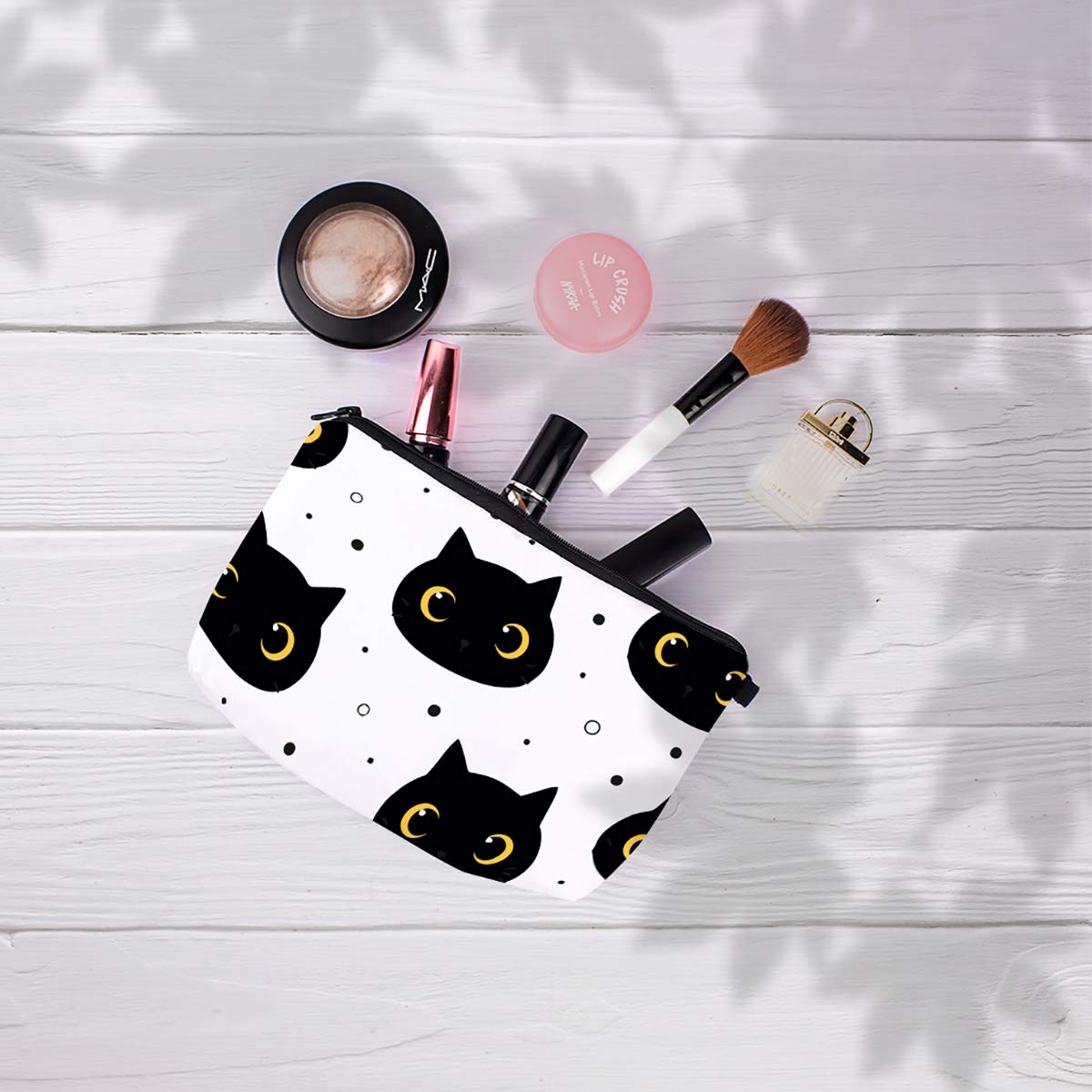 Crazyify The Notorious Cat Makeup Pouch | Women's Canvas Cosmetic Bag with Zipper | Travel Toiletry Organizer & Makeup Storage | Perfect for Travel, Gym, and Daily Use