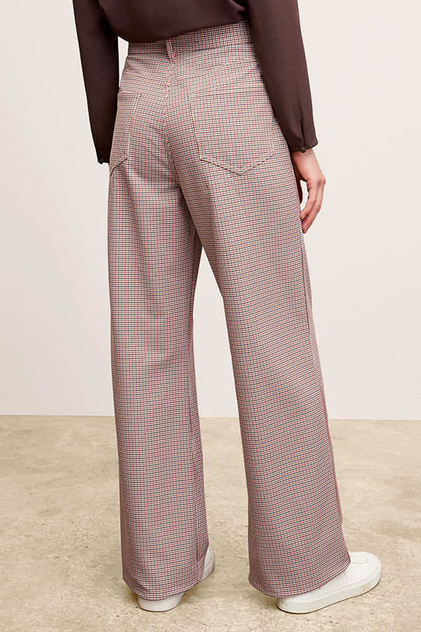 Milo Women's Wide Leg Stretch Twill Jeans - Mini Check Print | Comfortable High Waist Pants for Casual & Office Wear