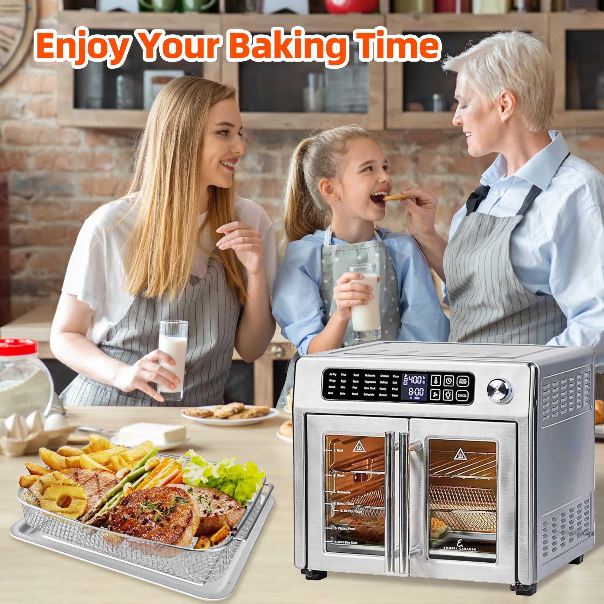 Emeril Lagasse 26 Qt Air Fryer Accessories Set - Non-Stick Baking Pans, Air Fryer Basket, Parchment Paper & Teflon Mats for Extra Large Air Fryer Oven | Perfect for Healthy Cooking, Meal Prep & Family Gatherings
