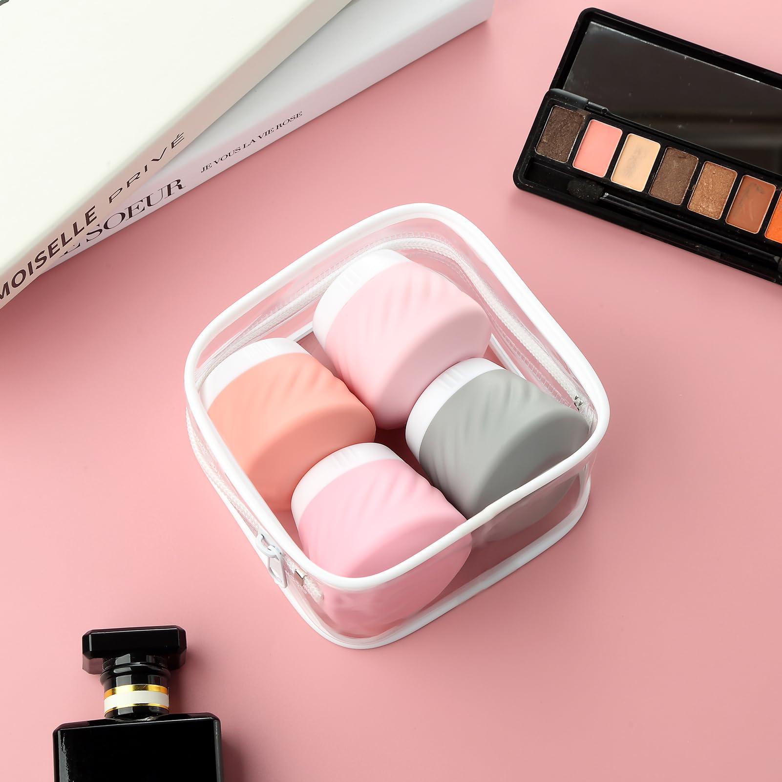 Gemice TSA Approved Silicone Travel Containers for Toiletries - Leak-Proof 4-Pack Travel Size Jars for Cream, Lotion, Skincare & Makeup | Perfect for Airplane Carry-On, Gym Bag & Vacation Essentials