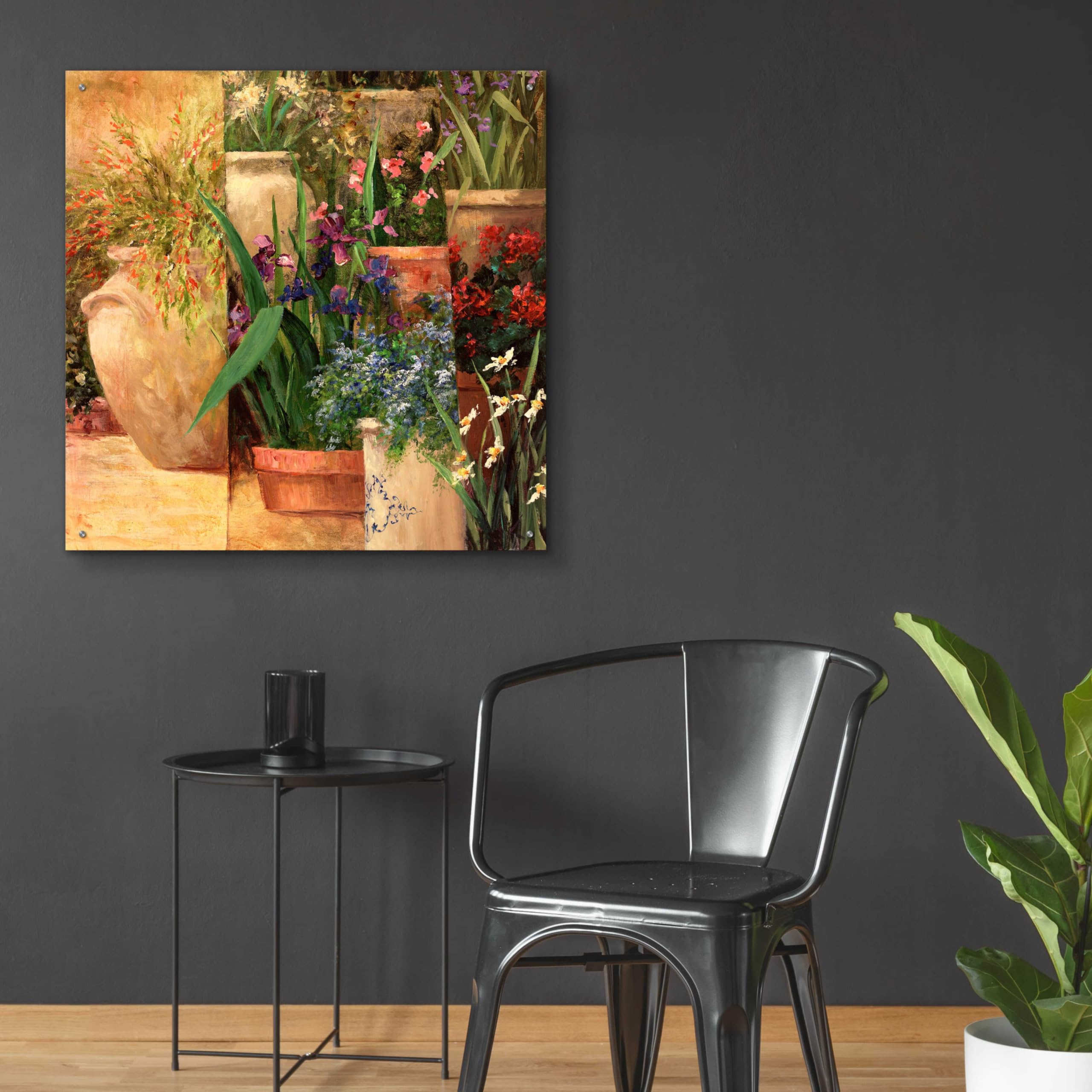Epic Art 'Flower Pots Left' by Art Fronckowiak - 36x36 Inch Acrylic Glass Wall Decor - Modern Abstract Painting for Living Room, Bedroom & Office