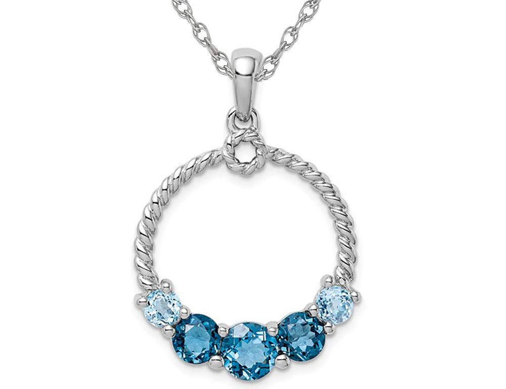 9/10 Carat London Blue Topaz Sterling Silver Circle Pendant Necklace with Chain - Elegant Jewelry Gift for Women, Perfect for Weddings, Anniversaries & Special Occasions