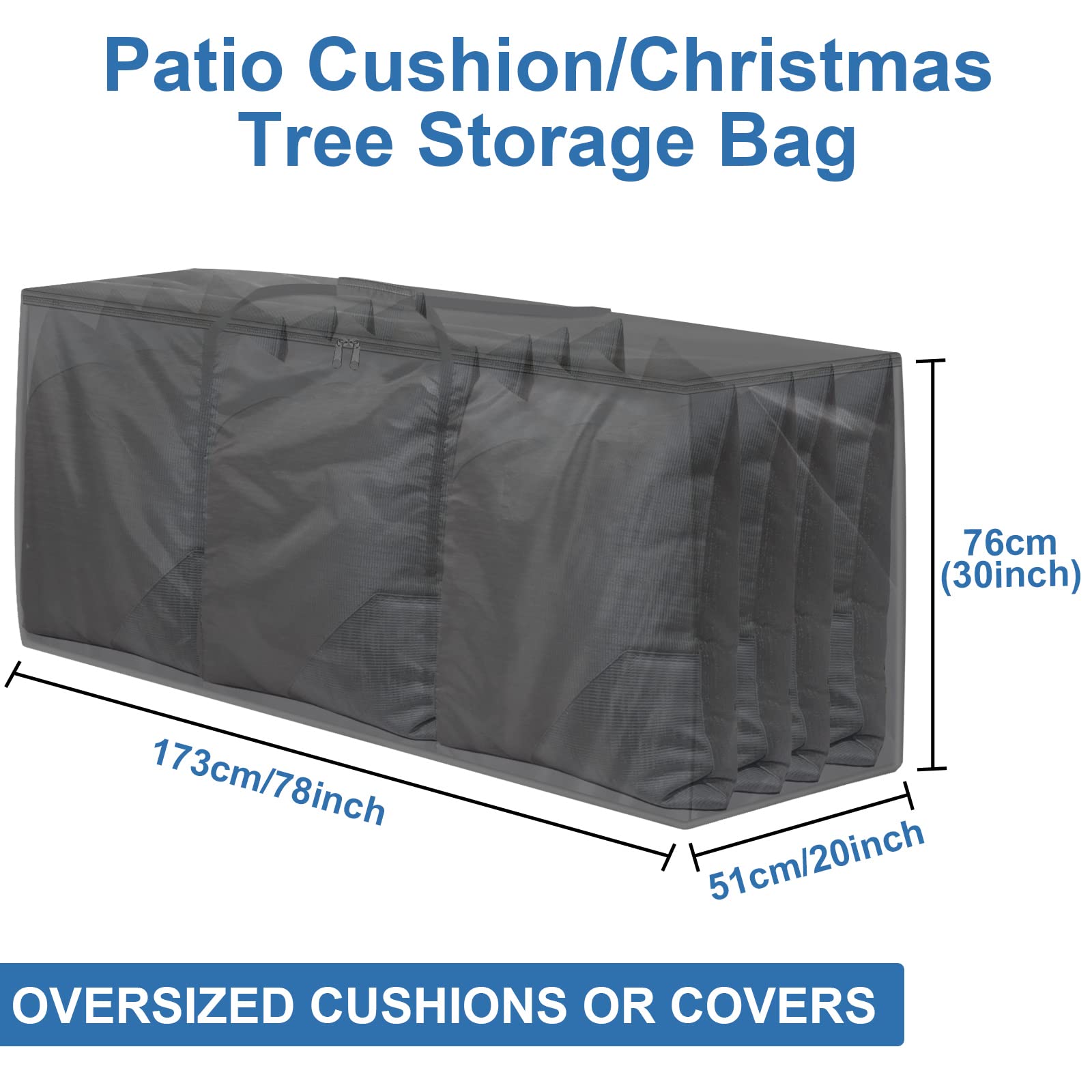 GARPROVM Waterproof Extra Large Outdoor Cushion Storage Bag - 420D Oxford Fabric with Handle & Zipper (68x20x30 inches, Black) - Perfect for Patio Furniture, Poolside Loungers, and Garden Seat Cushions