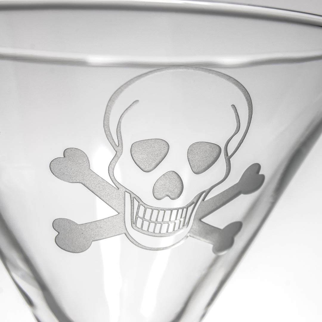 Skull and Crossbones 10oz Martini Cocktail Glass Set - 12 Pack | Halloween Party, Gothic Barware, Themed Drinkware for Home Bars & Special Events