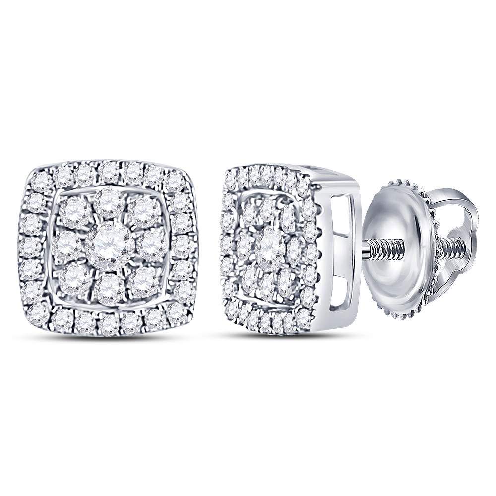 14Kt White Gold Women's Round Diamond Square Cluster Earrings - 1/4 Cttw Stud Earrings for Wedding, Anniversary & Special Occasions