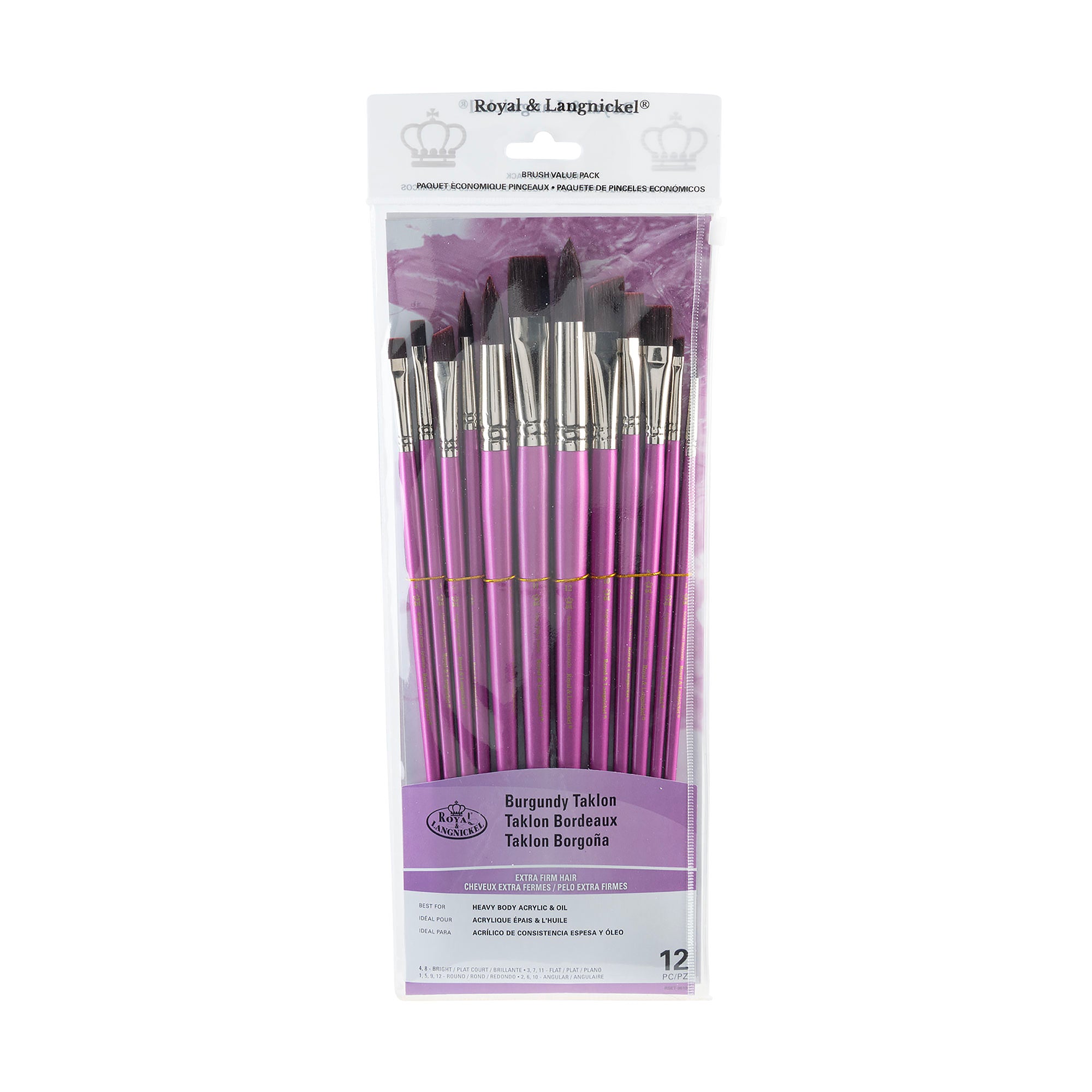 12 Pack Burgundy Taklon Paint Brushes - Assorted Sizes for Acrylic, Watercolor & Oil Painting - Perfect for Artists, Hobbyists & DIY Craft Projects