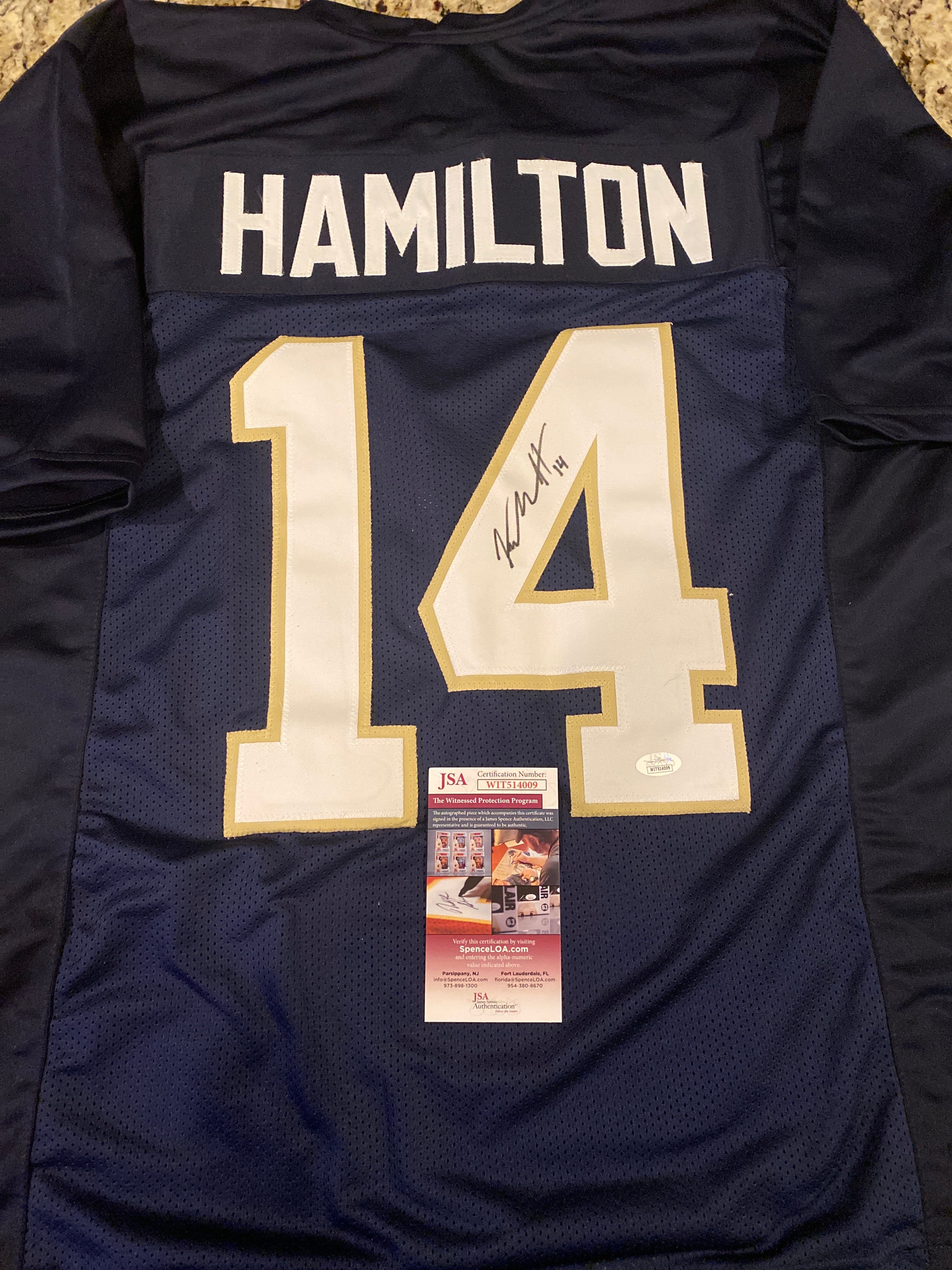 Kyle Hamilton Autographed Notre Dame Blue Jersey - Signed Football Collectible for Fans & Memorabilia - Perfect for Display, Gifts & Sports Collections