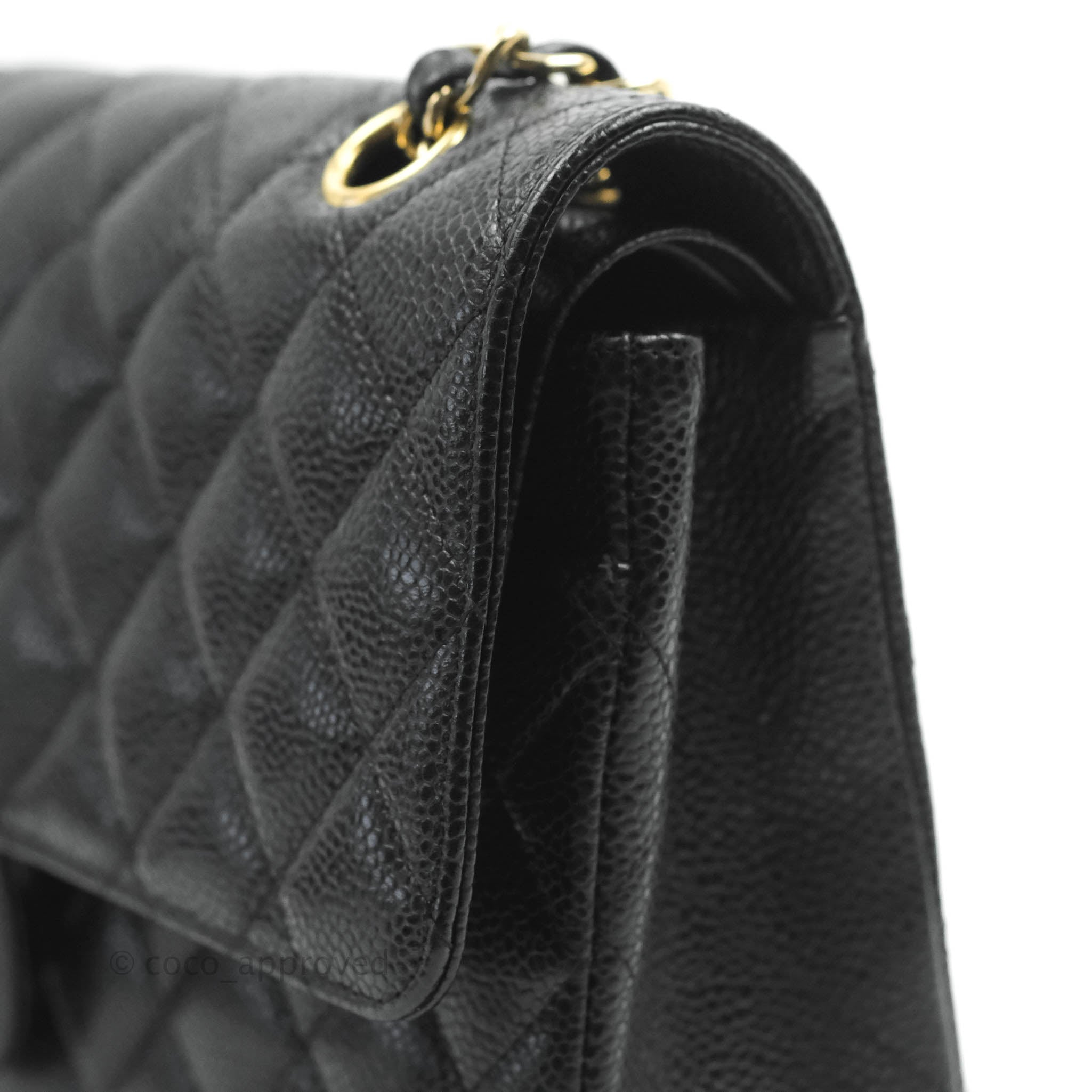 Chanel Classic M/L Medium Double Flap Bag in Black Caviar Leather with 24K Gold Hardware - Perfect for Luxury Fashion & Evening Events