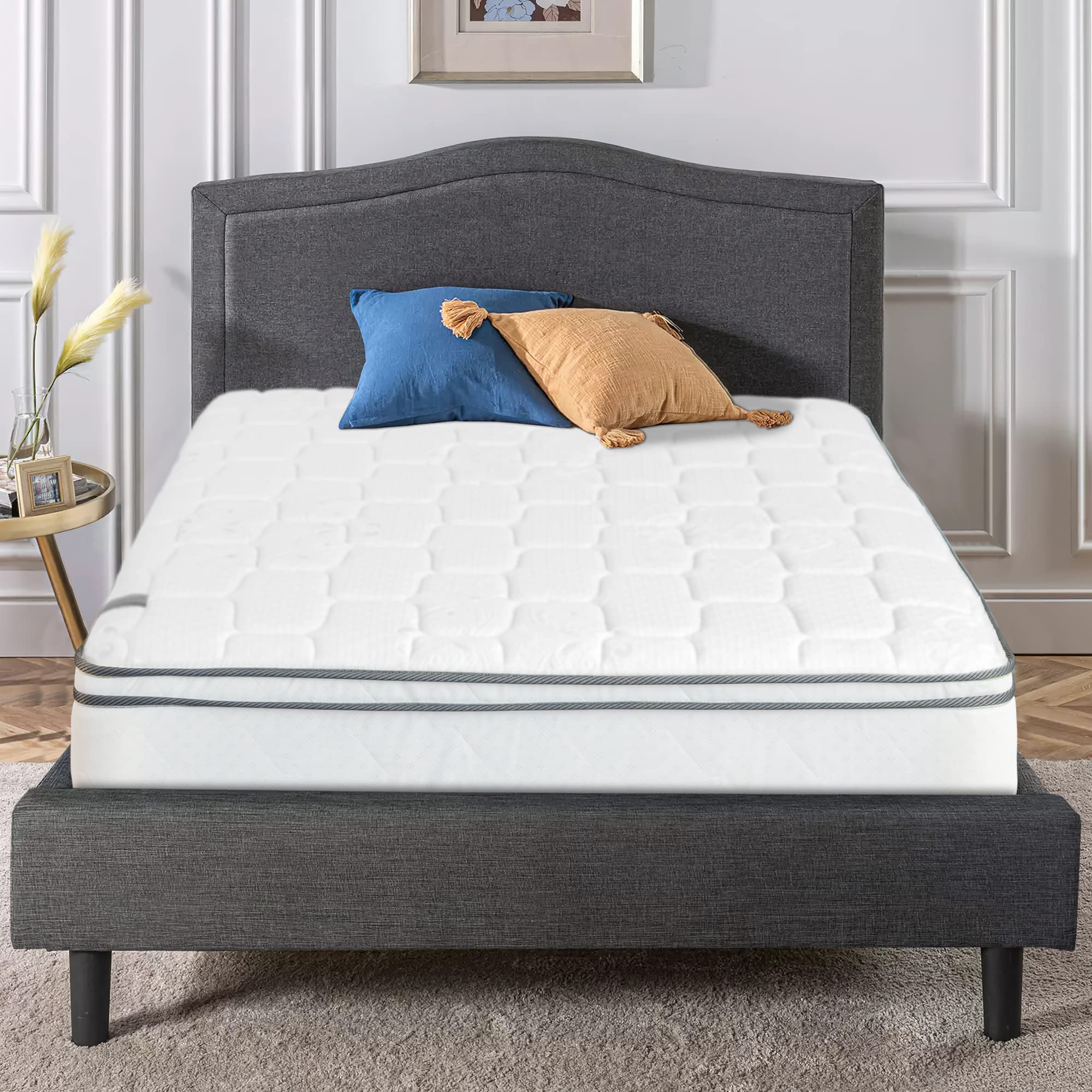 10-Inch Plush Quilted Euro Top Orthopedic Mattress for Back Pain Relief - King Size, White - Perfect for Master Bedroom & Guest Room Comfort