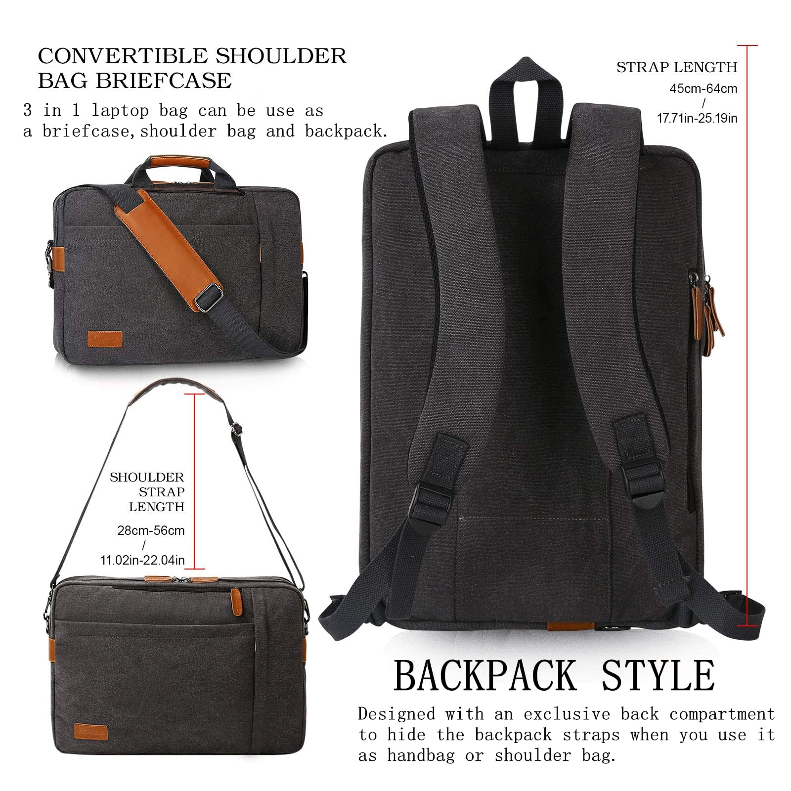 ESTARER 17-17.3 Inch Waterproof Laptop Messenger Bag - 3-in-1 Convertible Backpack for Business, Travel & School - Fits 17.3 Inch Notebooks & Accessories