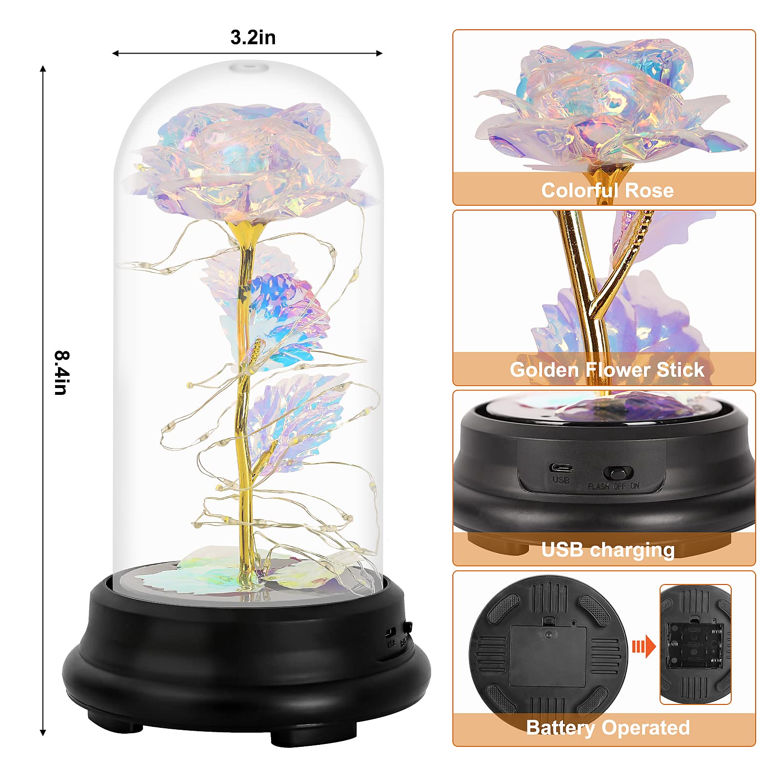 N&T NIETING Light Up Glass Rose Gift for Mom, Her, Girlfriend, Wife - Elegant Birthday, Anniversary, Valentine's Day Present with LED Illumination - Perfect for Romantic Nights, Home Decor, and Special Occasions