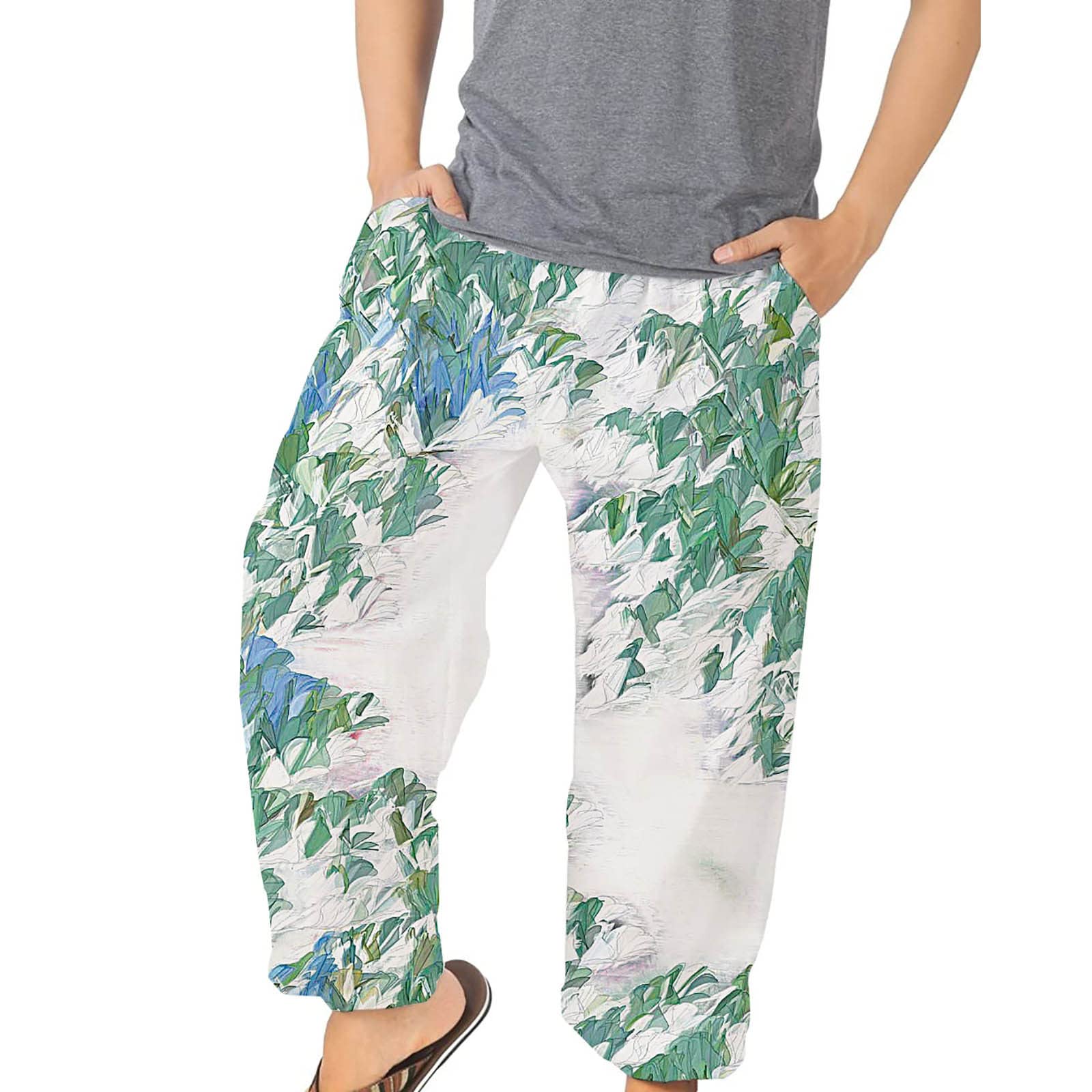 Men's Lightweight Beach Harem Pants - Drawstring Casual Cropped Trousers with Pockets for Summer, Yoga, and Outdoor Activities