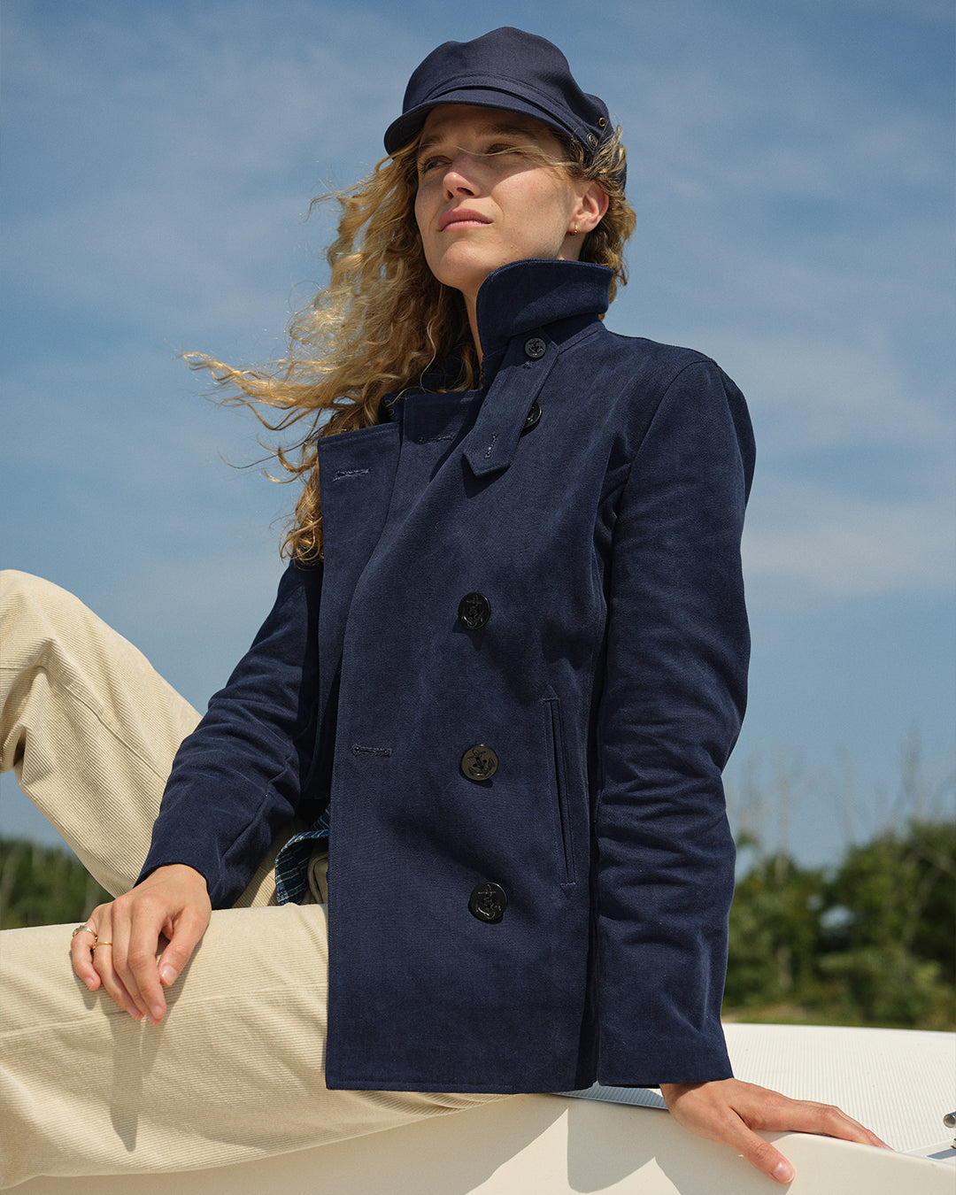 Navy Blue Women's Cropped Peacoat Jacket - Stylish Winter Outerwear for Casual & Office Wear