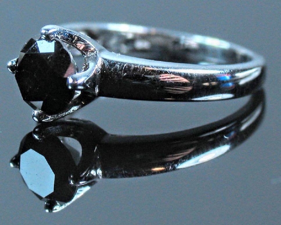 14K Yellow or White Gold 0.5-2.5ct Black Diamond Engagement Ring - 4 Prong Vee Setting, Size 6.5/7 - Classic Wedding Band for Women, Perfect for Proposals, Anniversaries & Special Occasions